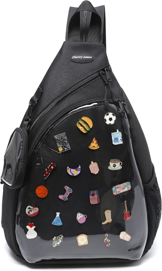 Oxford Ita Bag Kawaii Pin Display Chest Pack Single Shoulder Bag Sport Backpack Hiking Daypack, Large