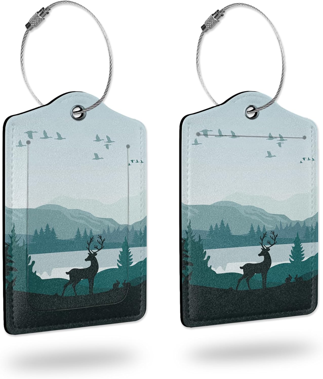 Luggage Tags for Suitcase,2 Pack Misty Forest Deer Leather Travel Cruise Luggage Tag with Privacy Flap,Name ID Label and Metal Loop for Women Girls Suitcase Backpack
