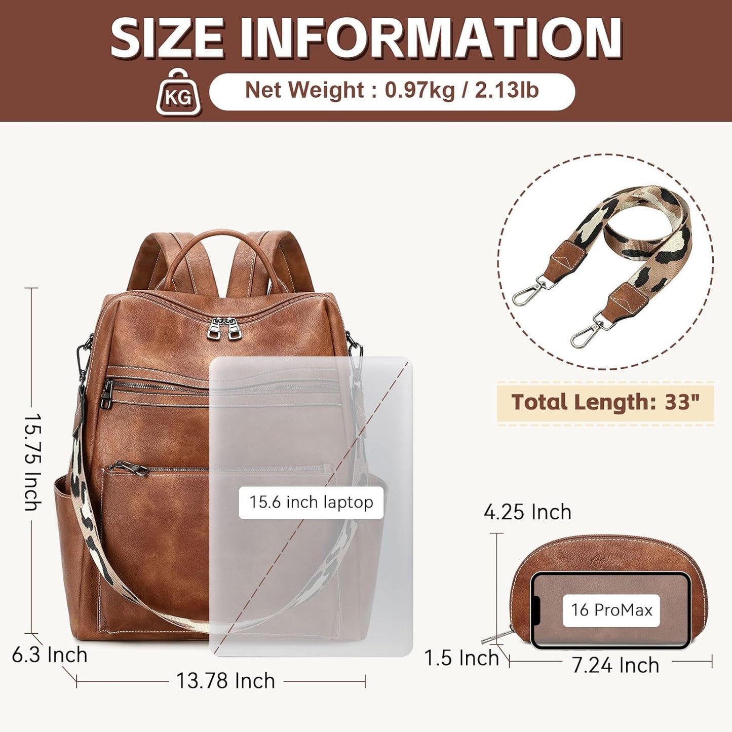 Vegan Leather Laptop Backpack for Women 15.6 Inch Work Backpack Purse for Travel College