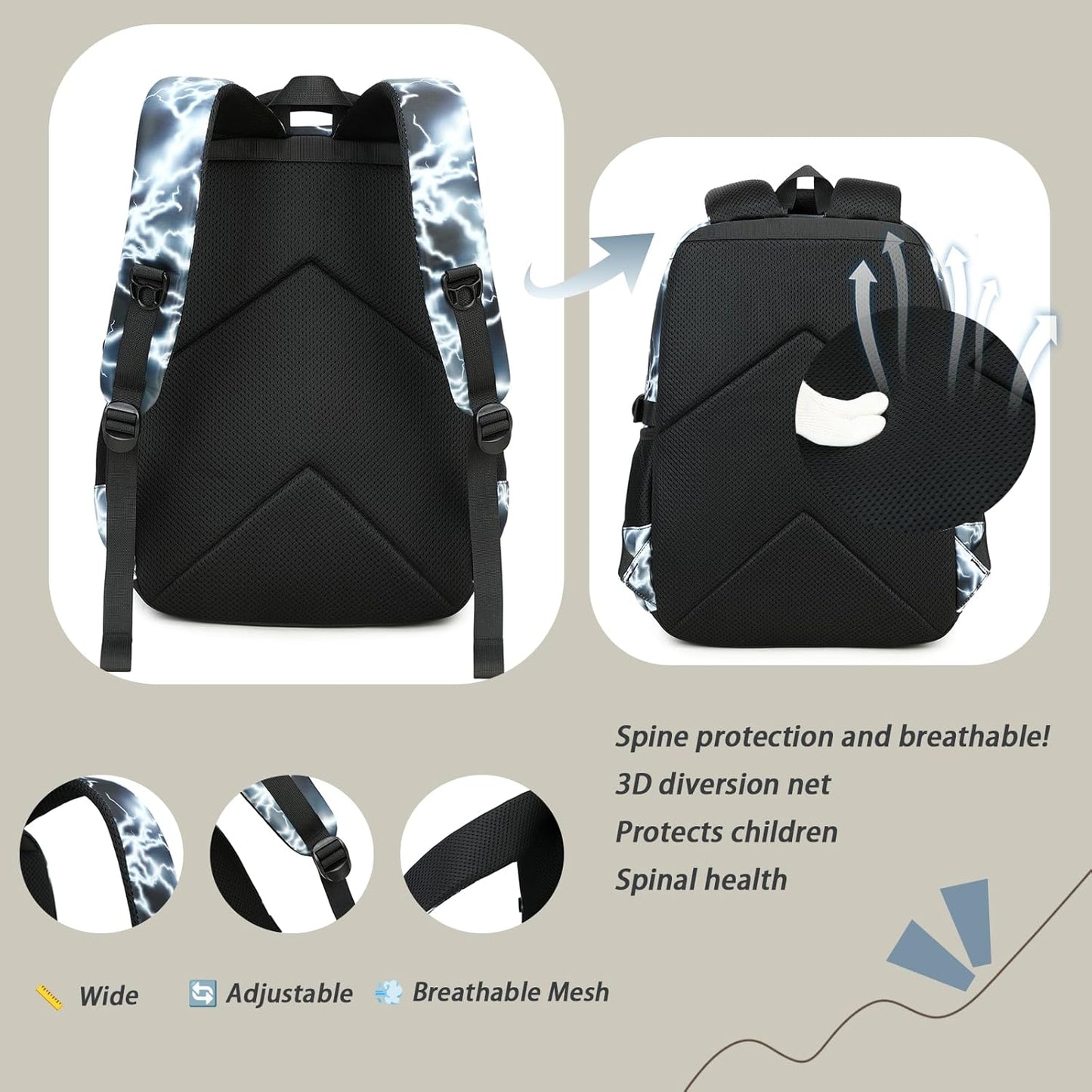 Boys Backpack for Kids Elementary School Bags Lightning Teens Durable Bookbag (black)