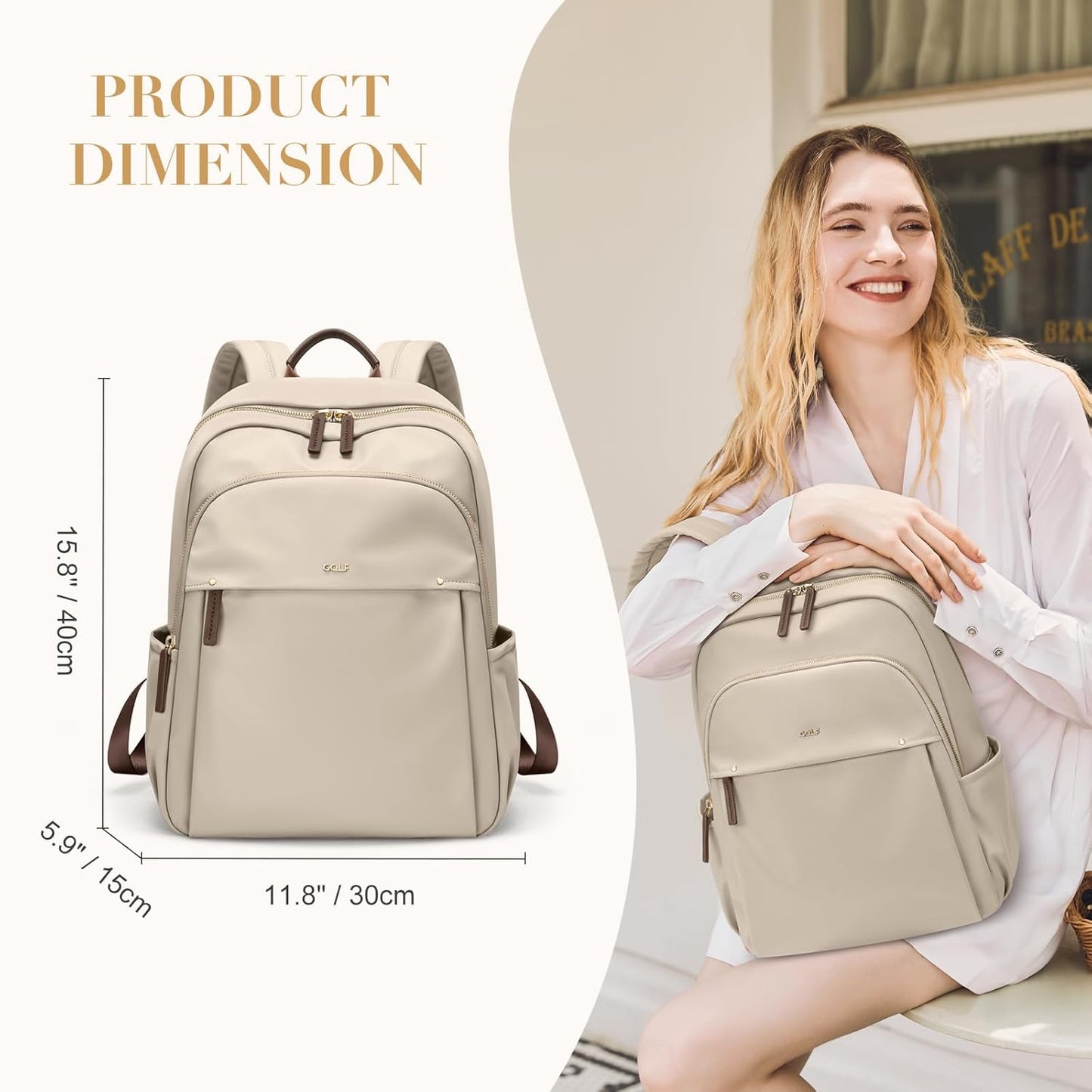 GOLF SUPAGS Stylish Laptop Backpack for Women Computer Bag Fits 14 Inch Notebook Travel College Work Backpacks Purse (Apricot)