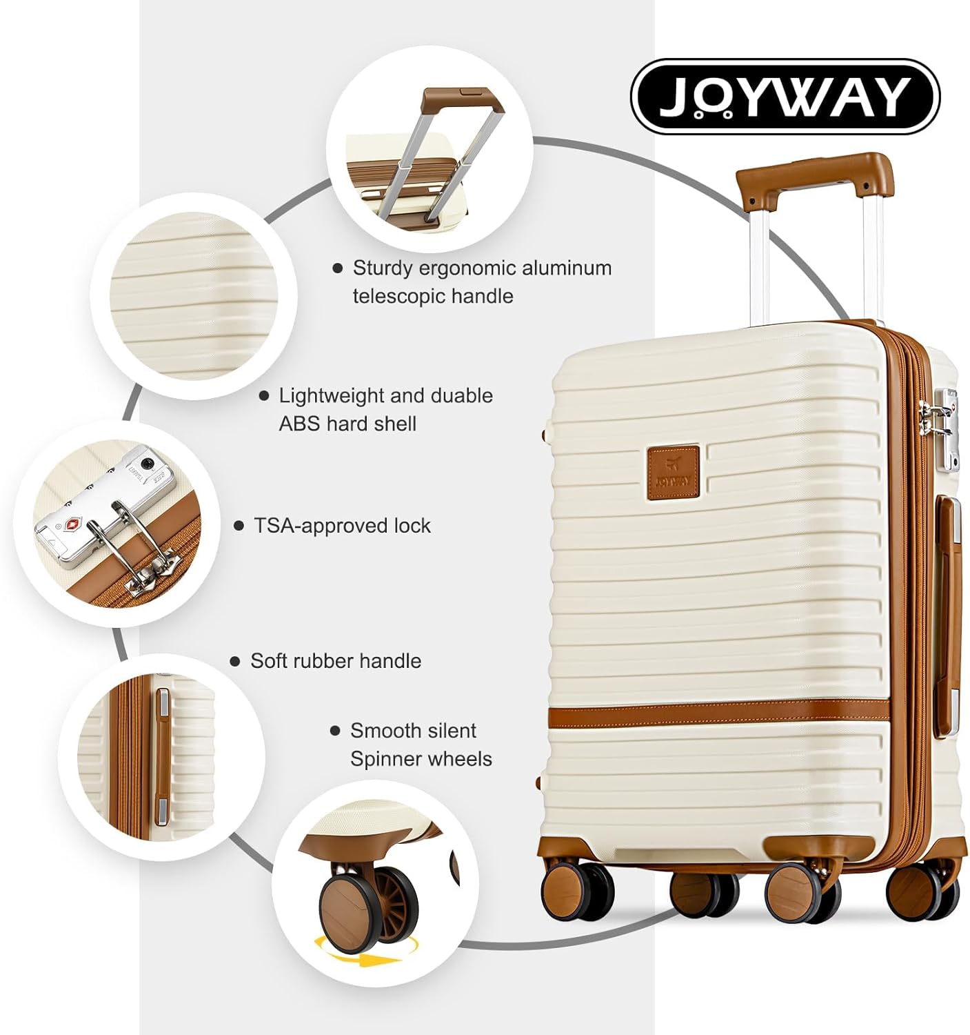 Joyway 24 Inch Checked Luggage, Expandable Suitcase with Spinner Wheel, 3 Piece Hard Shell Luggage Set with TSA Lock(White)