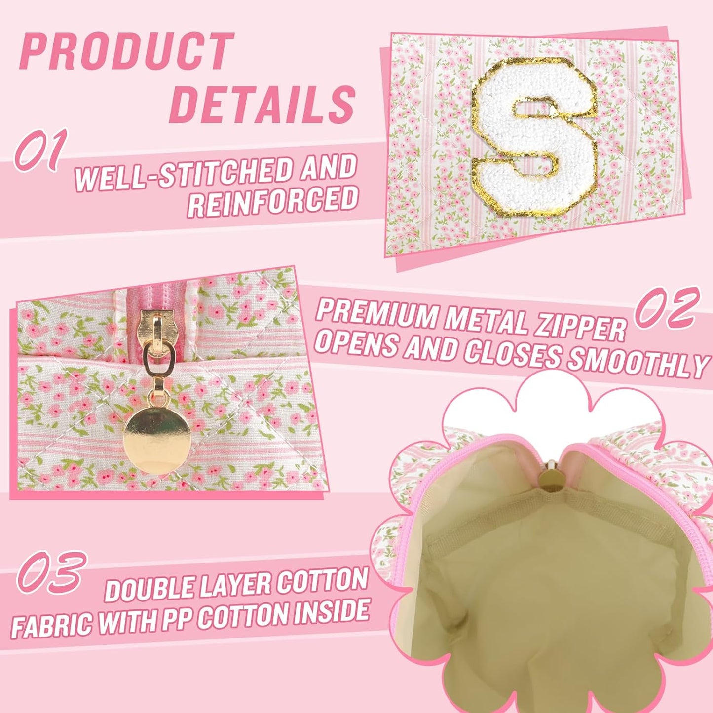 Personalized Quilted Cosmetic Bag, Puffy Monogrammed Christmas Birthday Gifts for Women & Girls