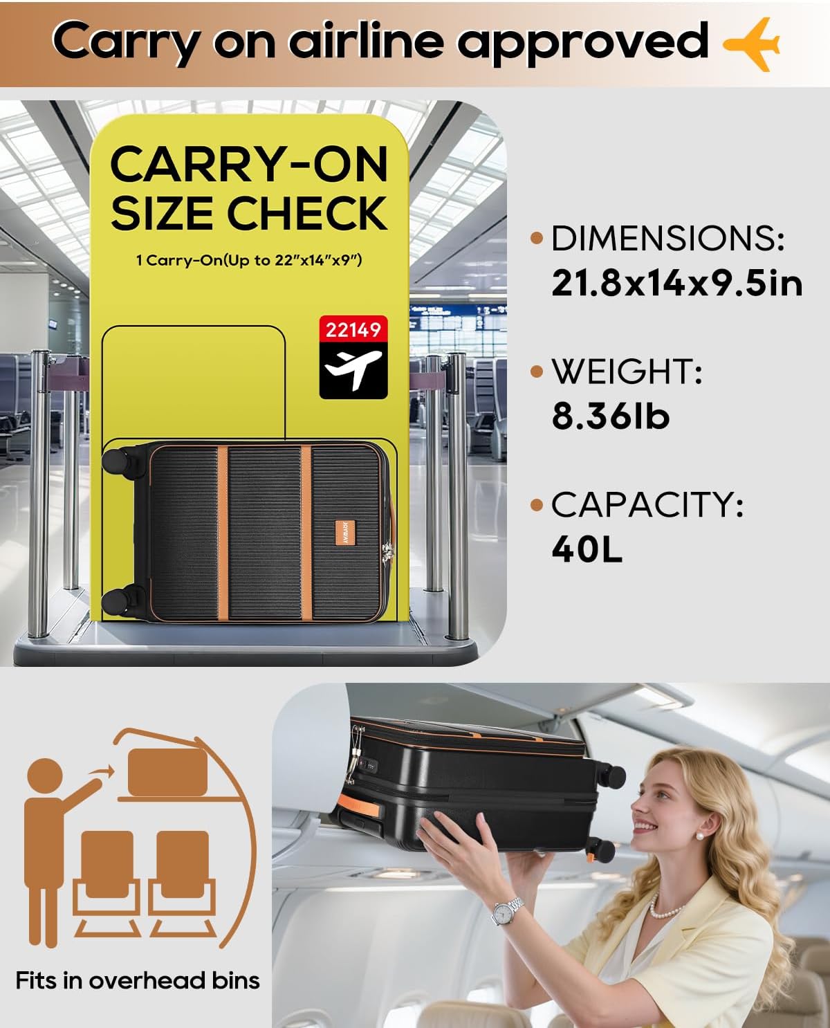 Joyway Carry on Luggage Airline Approved with Front Pocket, Hardside 20 Inch Travel Luggages with