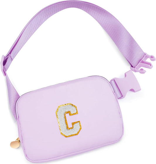 Gifts for Girls 3 4 5 6 7 8 9 10 11 12 Year Old Teens Kids Daughter Sister Her - Fanny Pack Crossbody Bag Cute Stuff for Girls Teen Trendy Belt Bags | Initial White C,Lavender Bag