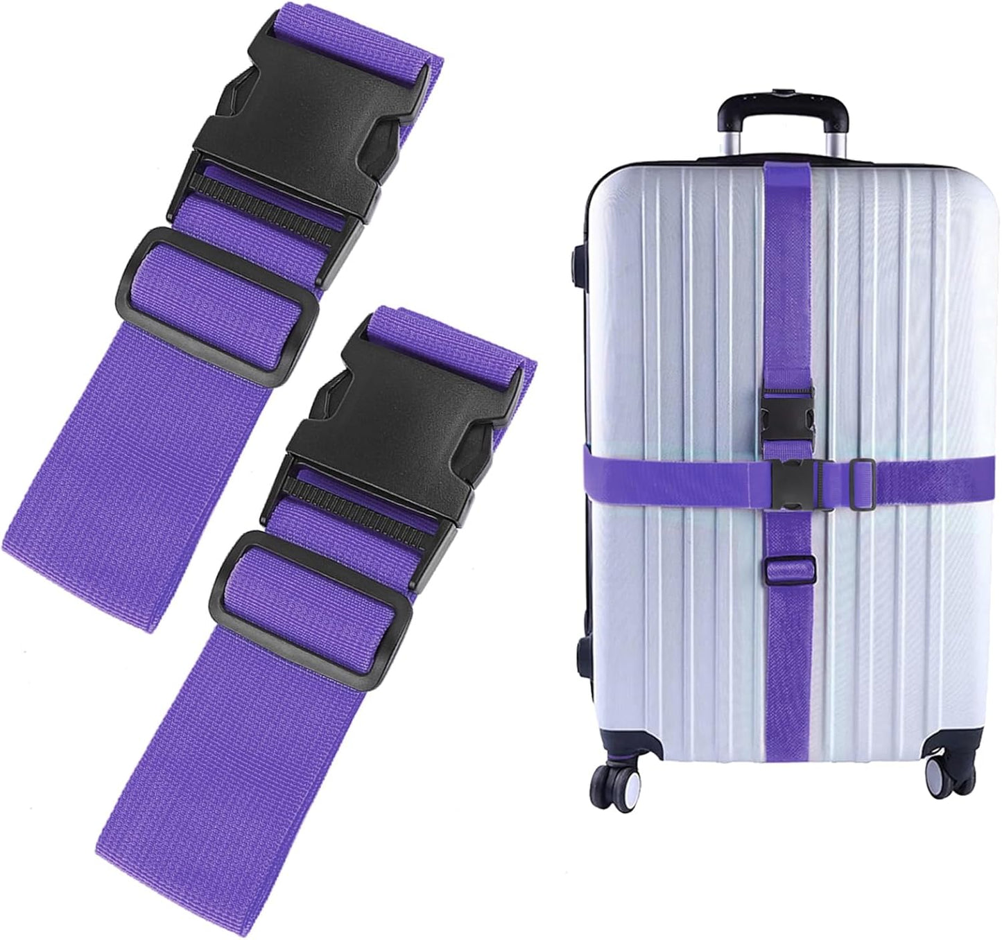 2Pcs Luggage Straps for Suitcase Travel Accessories TSA Approved, 80In Long Belts to Keep Your Suitcase Secure, Adjustable Bag Straps with Quick-Release Buckle for Travel Bag Closure, Purple