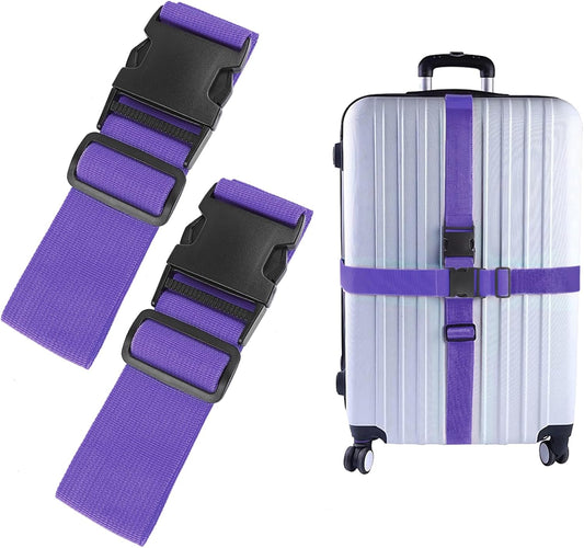 2Pcs Luggage Straps for Suitcase Travel Accessories TSA Approved, 80In Long Belts to Keep Your Suitcase Secure, Adjustable Bag Straps with Quick-Release Buckle for Travel Bag Closure, Purple
