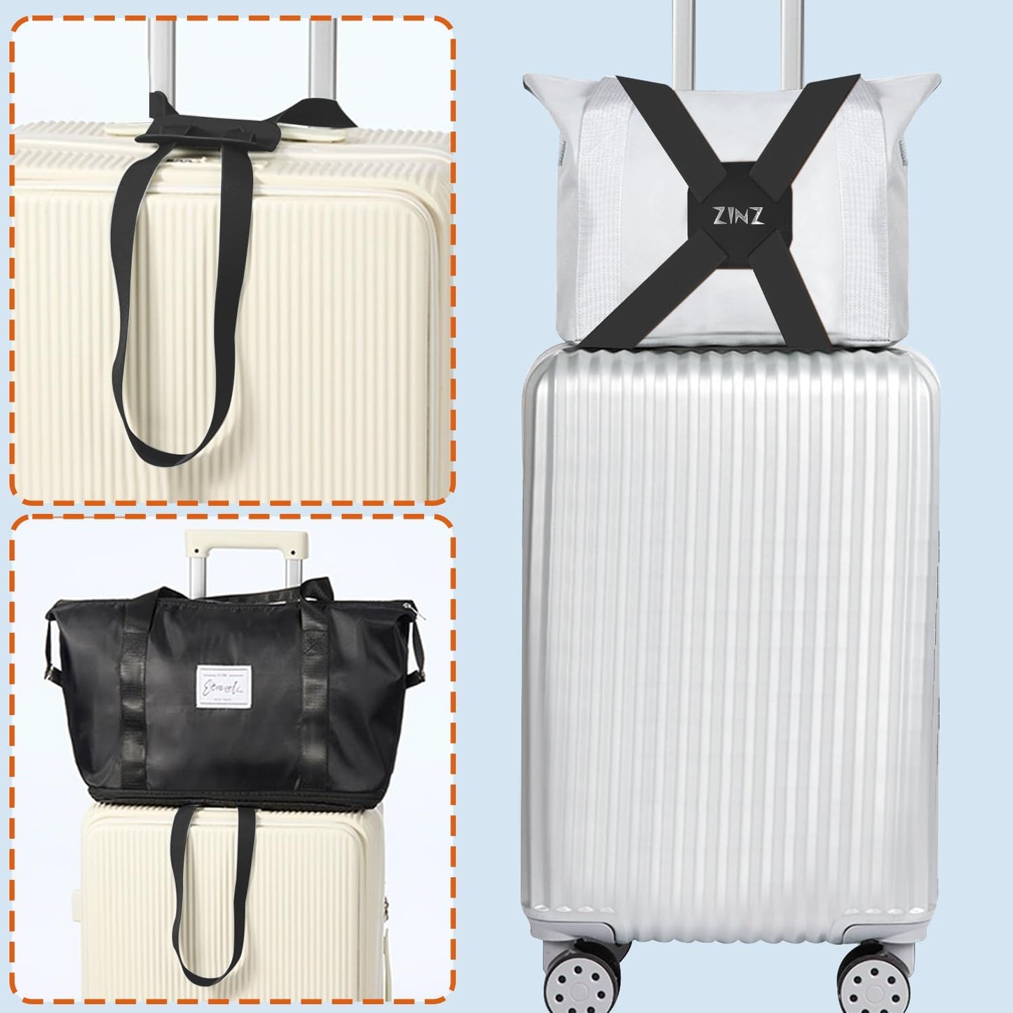 ZINZ Luggage Strap, High Elastic Suitcase Belt Adjustable Bag Bungees for Easier Travel，Black