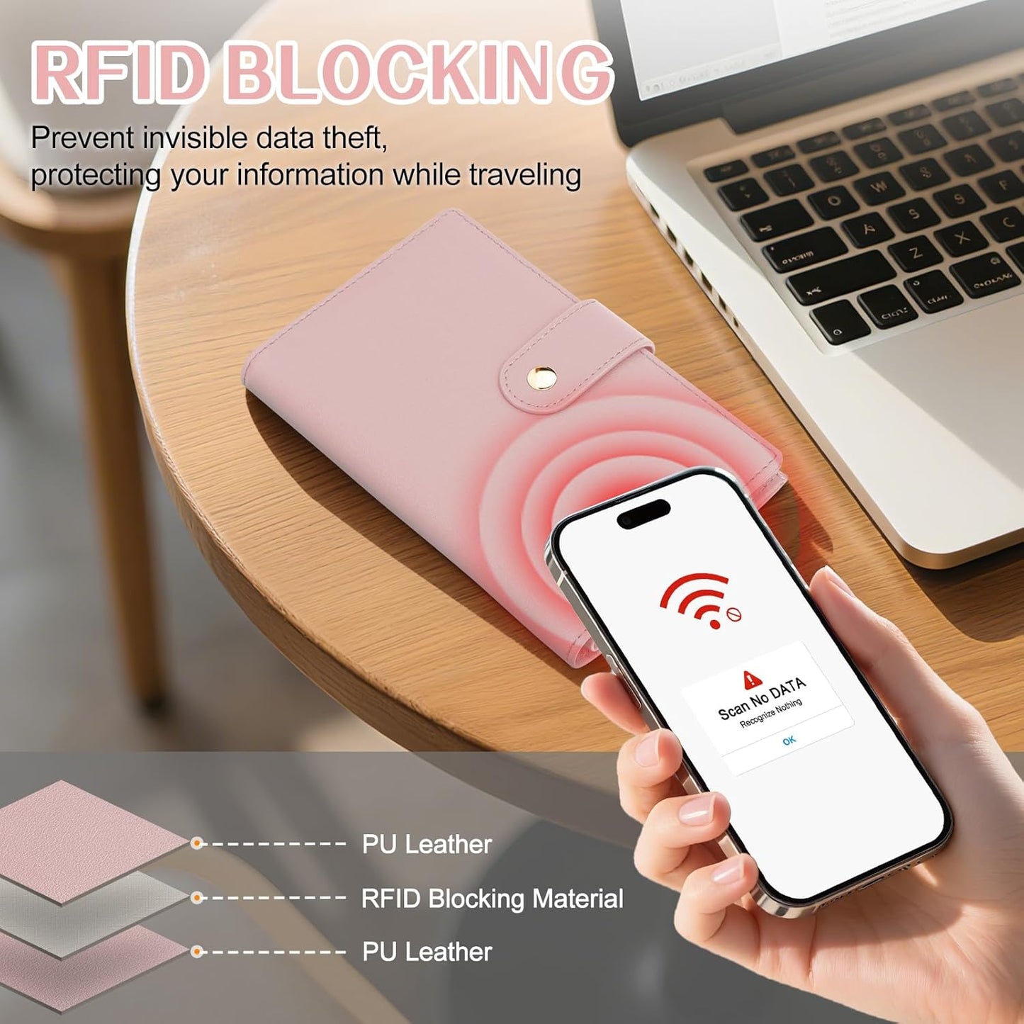 Passport Holder for Travel Women, RFID Blocking Passport Wallet with Airtag Slot, PU Leather Passport Cover Travel Wallet with Zippered Coins Pocket for Travel Essentials