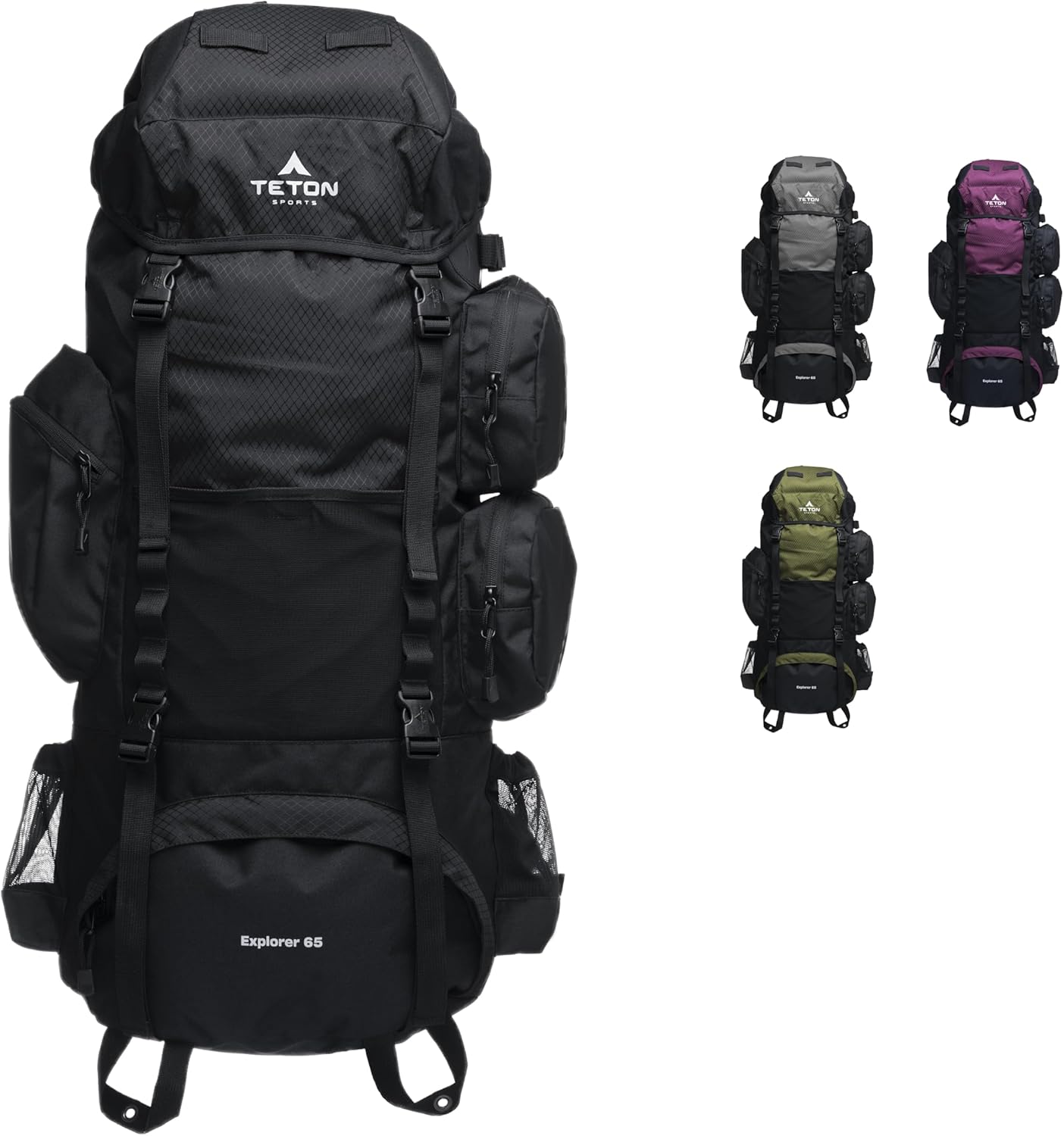 Teton 65L Explorer Internal Frame Backpack for Hiking, Camping, Backpacking, Rain Cover Included