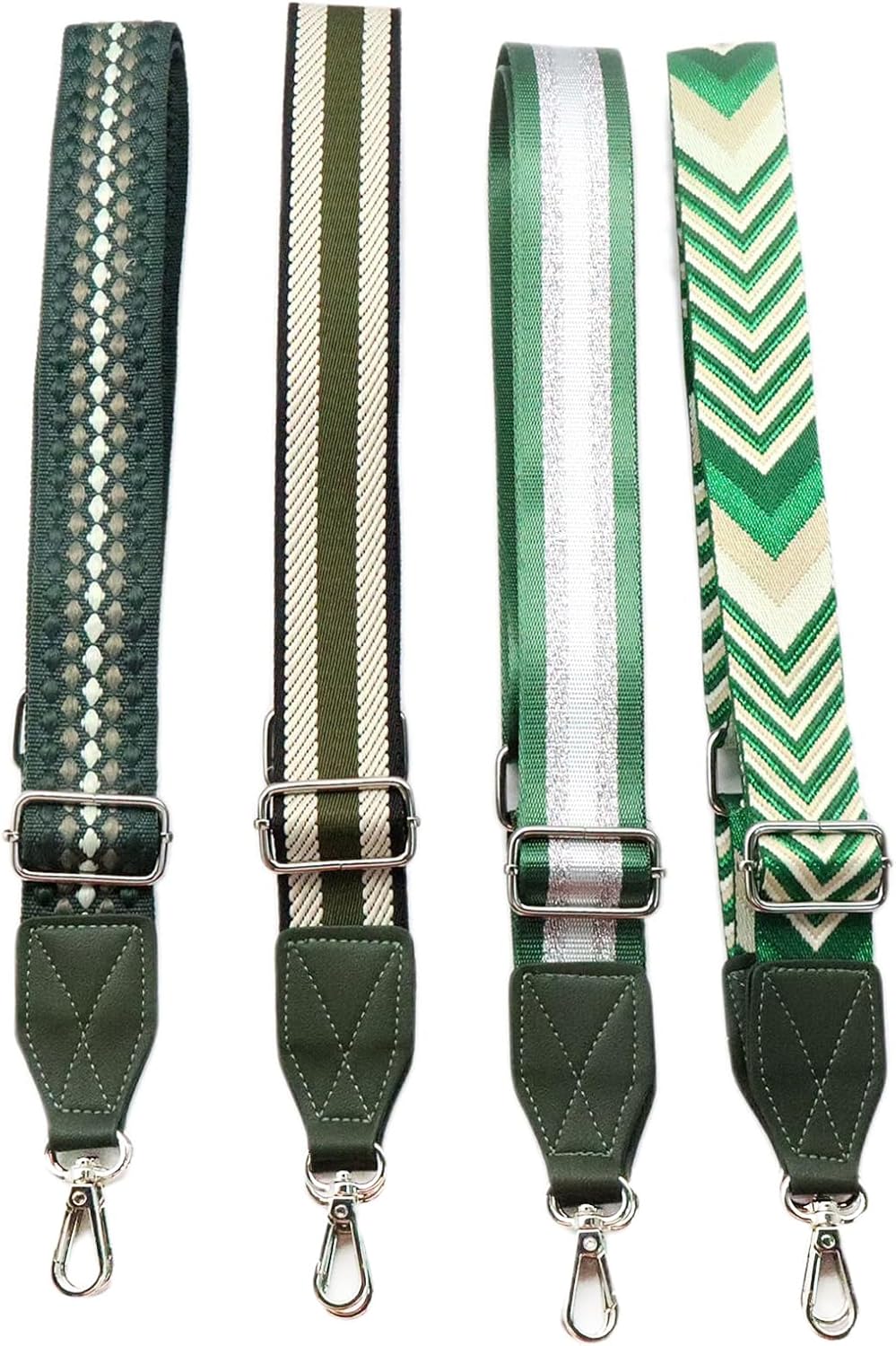 Adjustable Purse Strap with Green Leather End - 1.5" Wide Handbags, Camera, Guitar, Phone & Crossbody Bag Replacement Shoulder Straps(Silver Hardware)