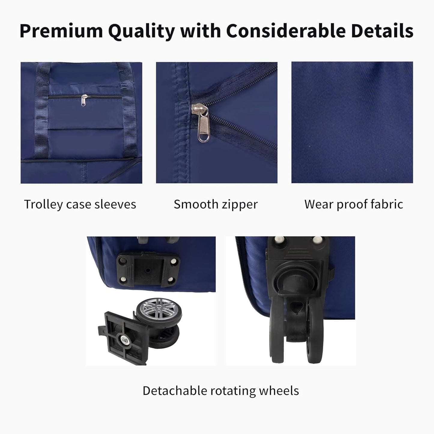 Finnhomy 50L Expandable Rolling Duffel Bag with Wheels Foldable Duffel Bag for Travel Carry on Bag with Wheels Luggage Travel bag Detachable Wheel Duffel Bag for Shopping Travel Outdoor, Blue