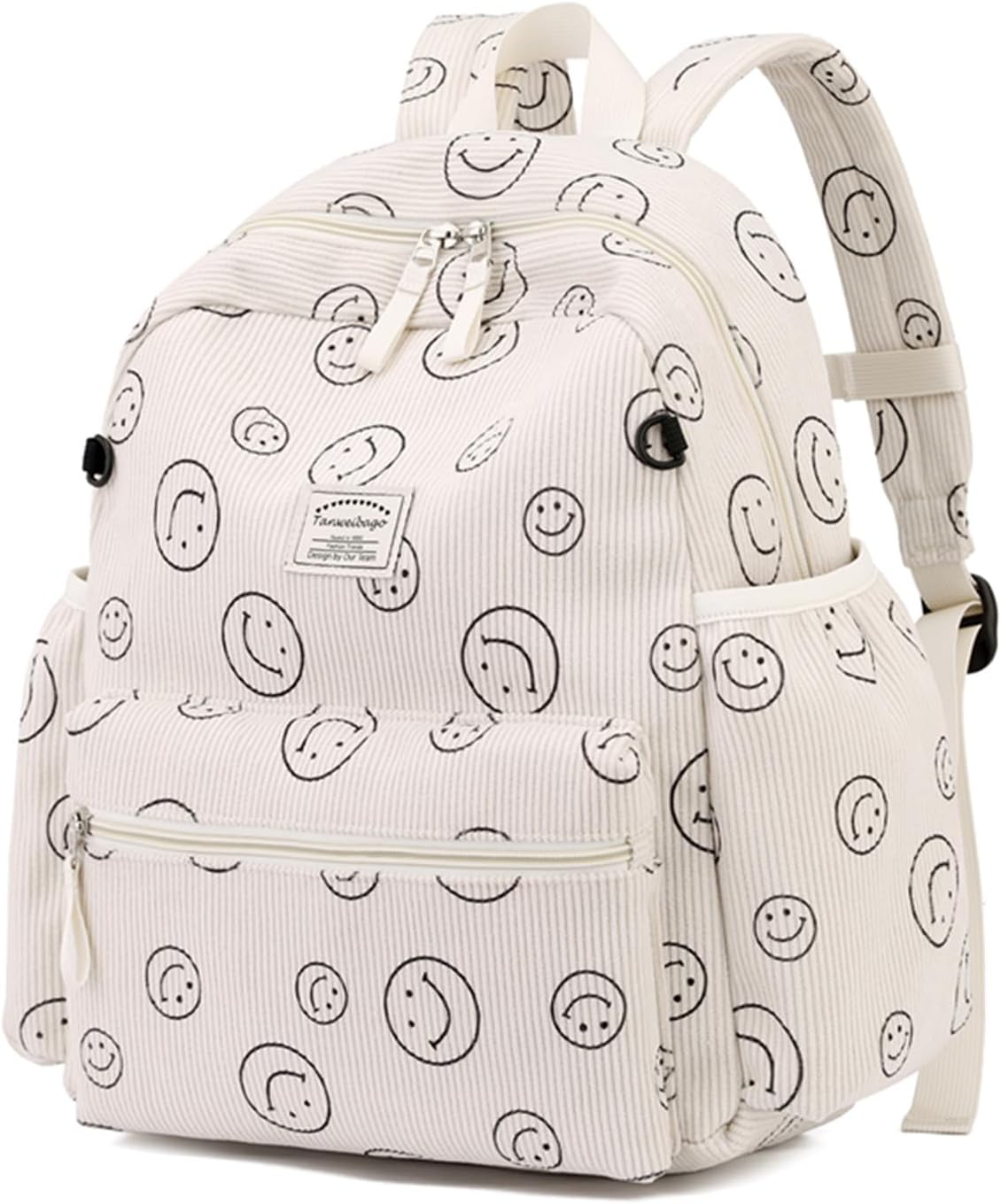 Corduroy Kids Backpack for Boys Girls Backpacks for Primary Elementary Kindergarten 6-10 (Smile Beige, Medium (15" H Fit A4 Folder))