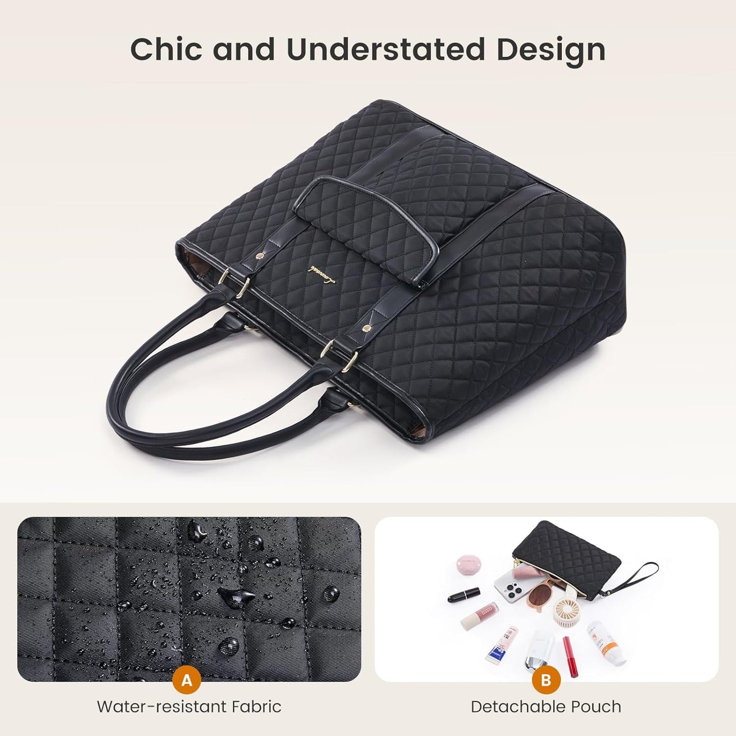 LOVEVOOK Laptop Tote Bag for Women 15.6 Inch,Waterproof Computer Bag for Laptop for Womens,Quilted Travel Work Tote Bags for Women,Stylish Laptop Bag Purse with Luggage Sleeve for Teacher,Nurse,Office