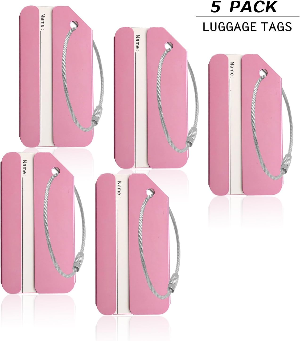 Aluminum Luggage Tags, Luggage Tag Holders for Travel Luggage Baggage Identifier by Ovener (5Pack Pink)