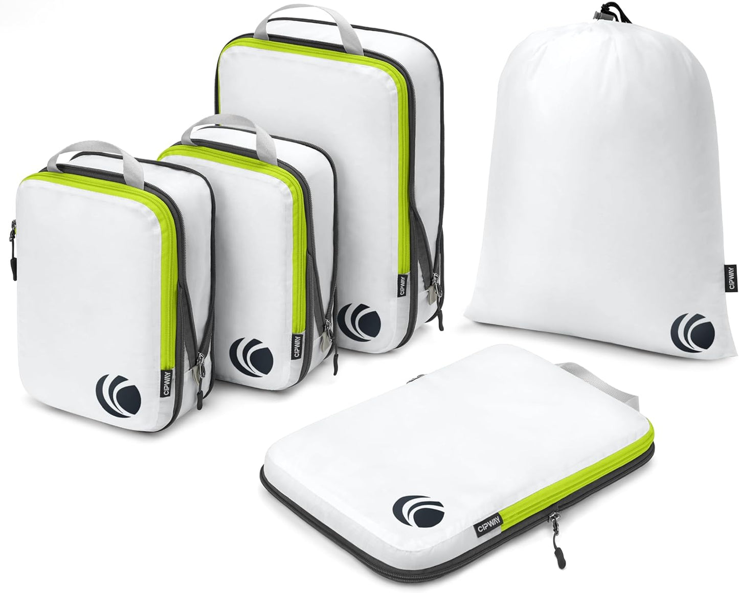 Cipway - 5 Set Compression Packing Cubes for Travel, Ultralight Packing Organizers for Luggage Suitcase & Backpack (White), L