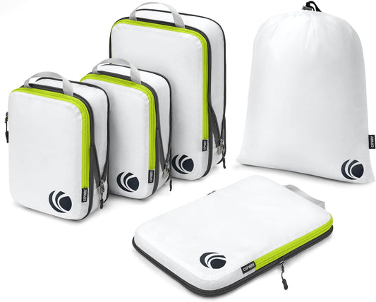 Cipway - 5 Set Compression Packing Cubes for Travel, Ultralight Packing Organizers for Luggage Suitcase & Backpack (White), L