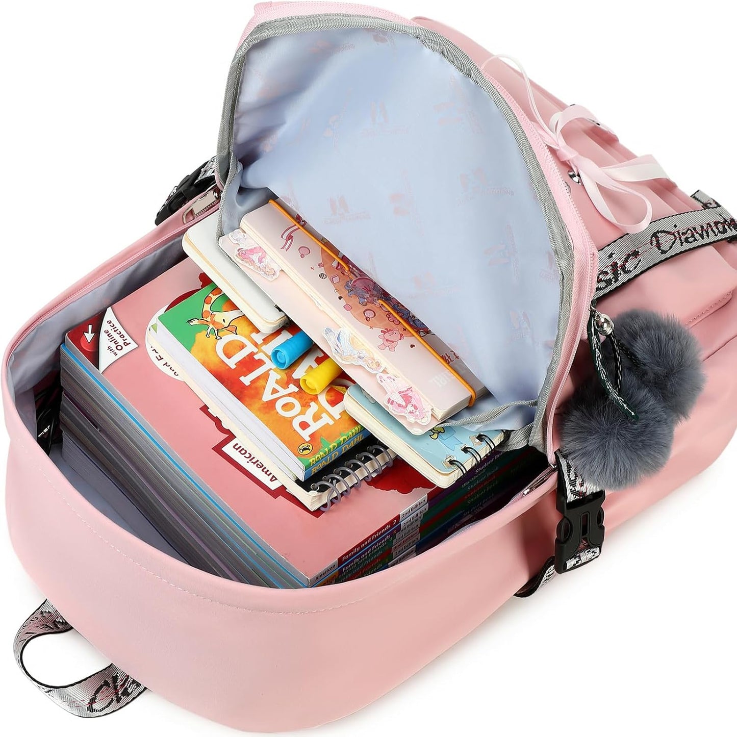 School Backpacks for Girls Backpack with Lunch Box Cute Kids Backpack for School Girls Teens Bookbag Set (Pink)