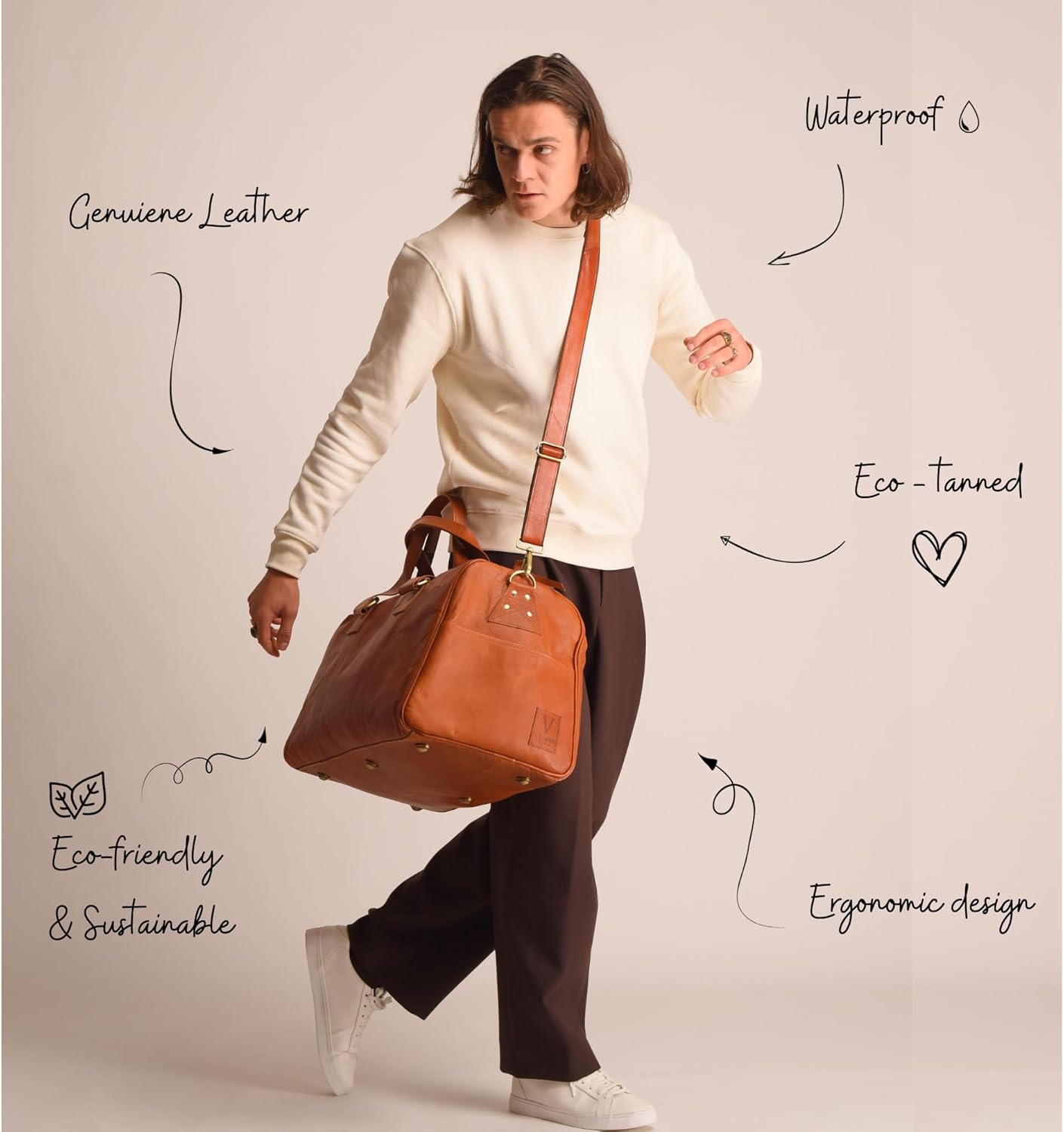 Leather Duffle Bag for Men & Women, 46L Overnight Weekender Garment Duffel Bags for Travel with
