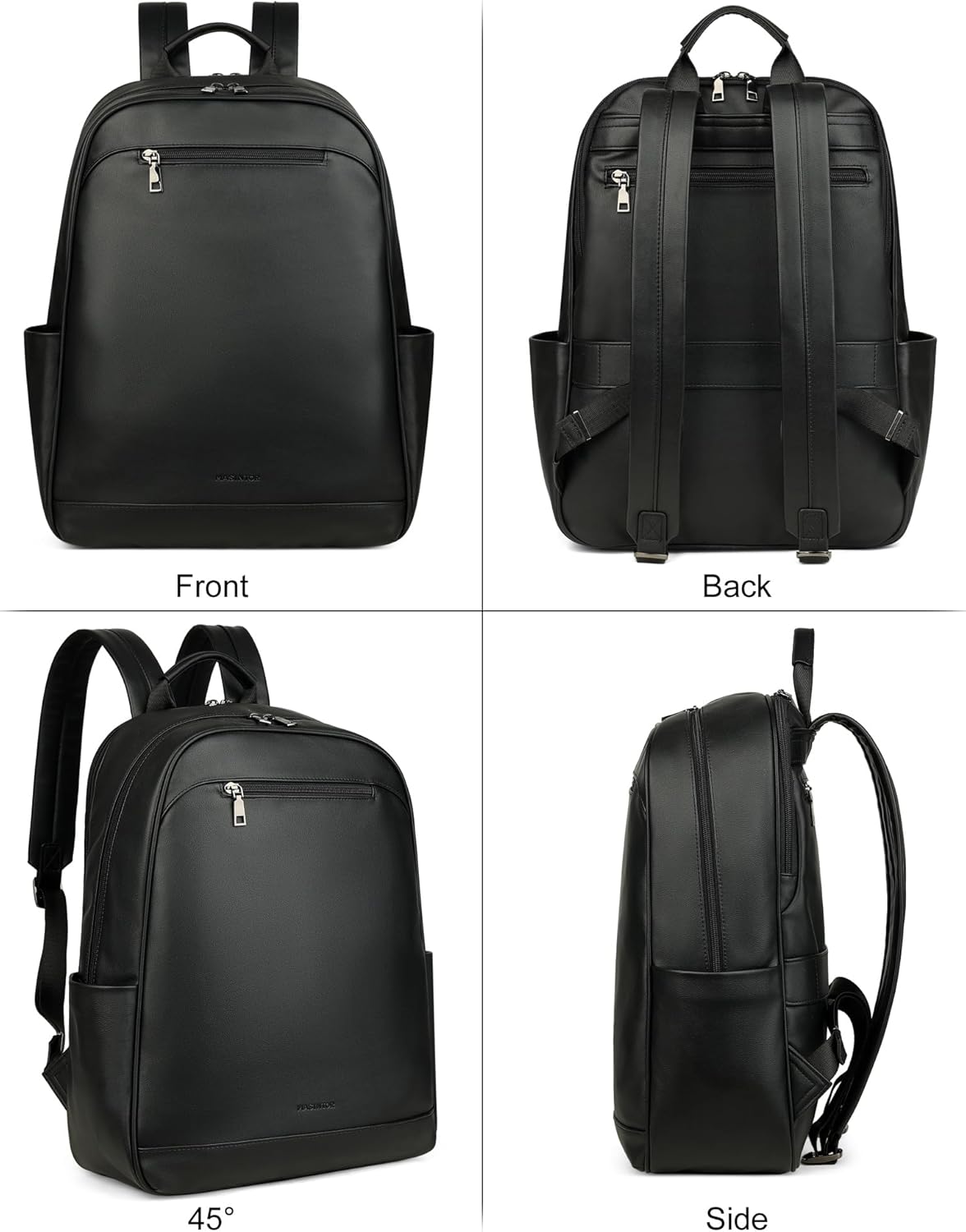 MASINTOR 15.6 inch Leather Laptop Backpack Purse for Women, Designer Travel and Work Bag with Laptop Compartment Black
