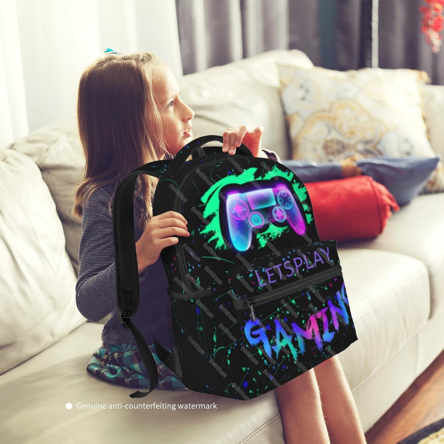School Boys Backpack Ages 8-10 Abstract Gamepad Backpack Fire Bookbag Water Resistant Bag Travel Hiking Camping Daypack For Kids Teens Boys Girls
