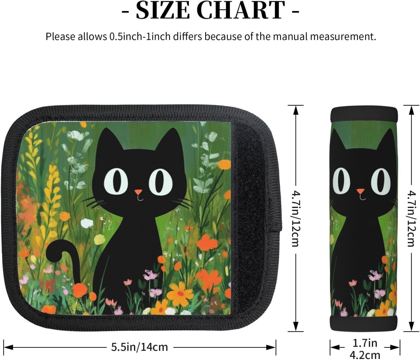 Cute Black Cat Flower Painting Luggage Handles Wrap Grips For Suitcases Luggage Travel Accessories For Airplane 2pcs