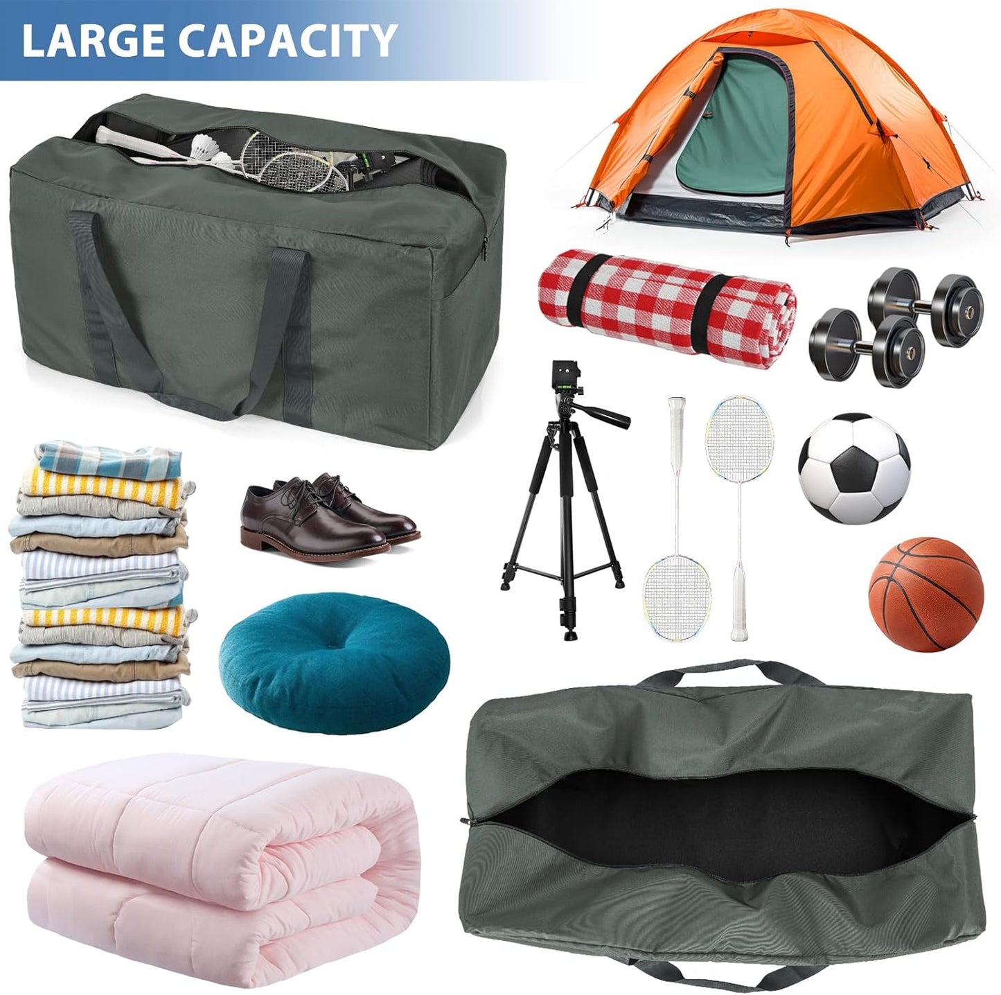 Large Travel Duffle Bag, 102L Gear Bag for Men and Women, Storage Bag Ideal for Overnight Camping and Weekend Getaways, Dark Gray