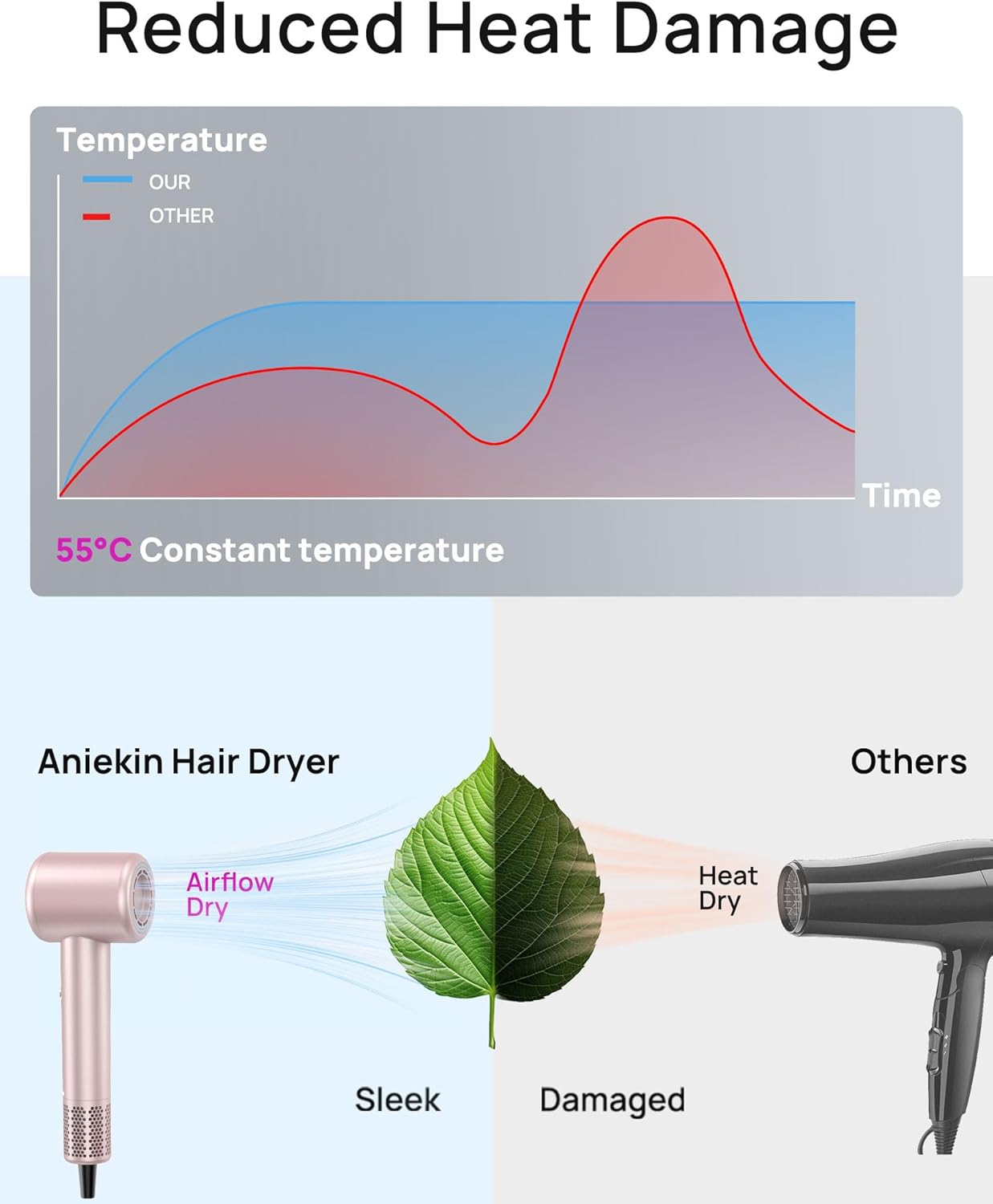 Hair Dryer, High-Speed Ionic Low Noise Blow Dryer with Brushless Motor for Fast Drying