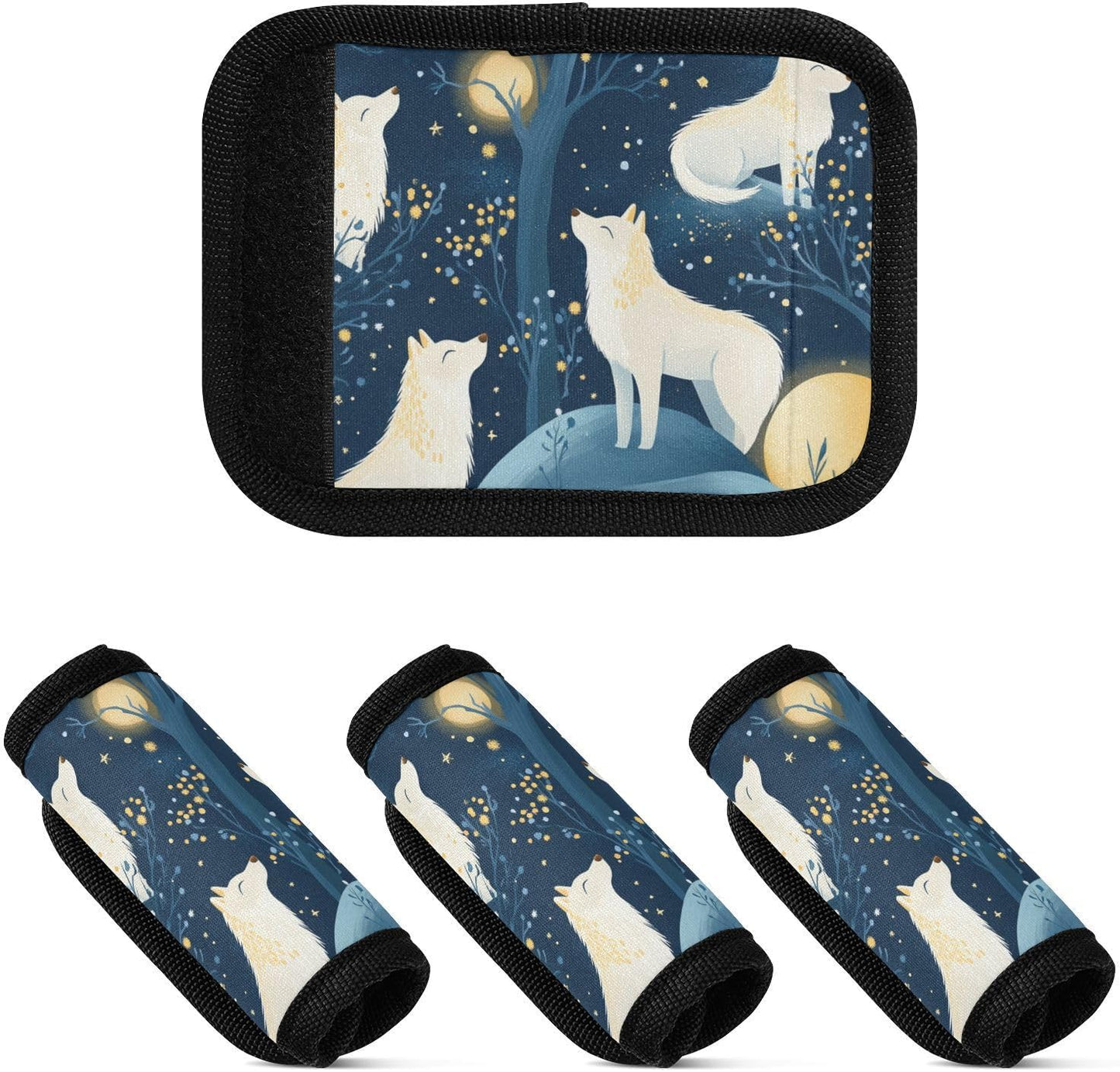 Wolves and Starry Sky 2 Pack Luggage Handle Wraps Covers for Suitcase Identifiers Bag Tags Travel Accessories