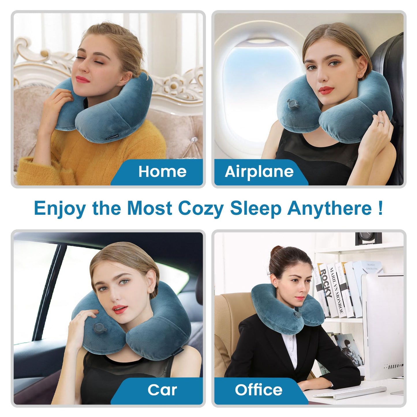 Keemall Portable Inflatable Travel Neck Pillow for Airplane, Car & Office