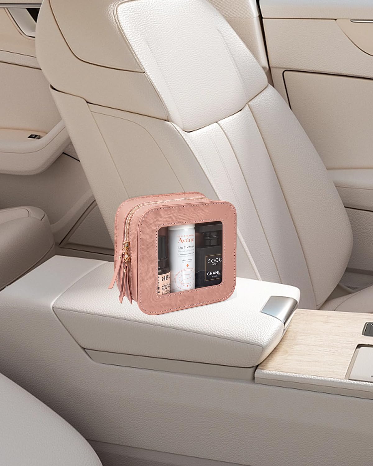 Mini Clear Makeup Bag Travel Cosmetic Case Transparent Toiletry Bag with Zipper, Portable Make Up Organizer Traveling Compact Pink Car Essentials for Girls(Pink, Mini)