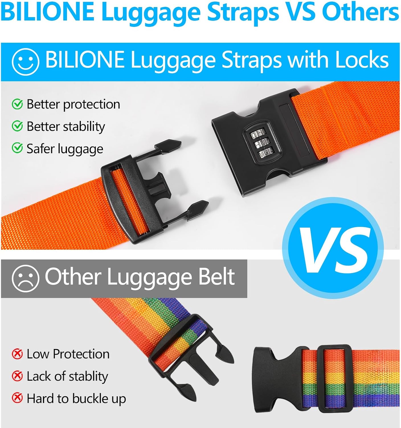 BILIONE 2 Pack Luggage Straps for Suitcases with Password Lock & Metal Airplane Tags, Adjustable Suitcase Belt & Travel Belt, Luggage Connector Straps to Connect Two Bags 20-34 Inch (Black)