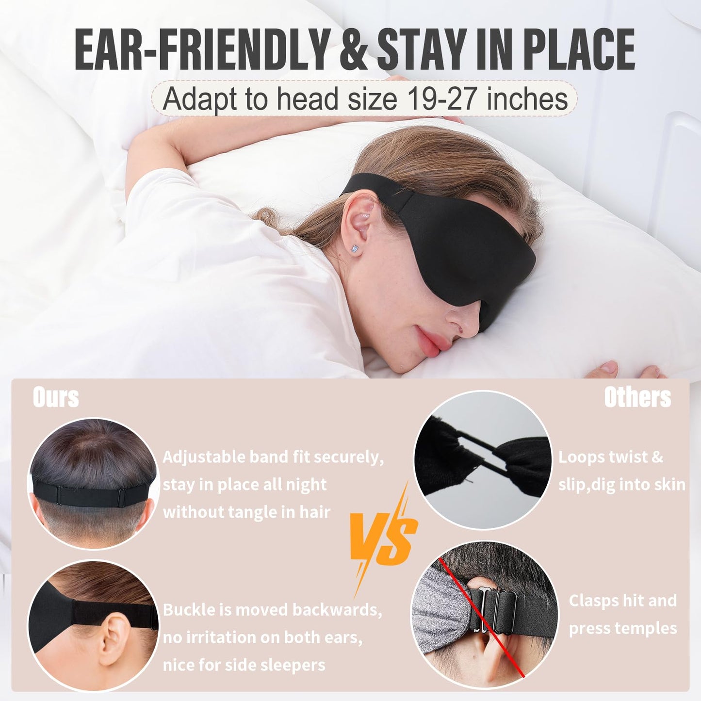 YIVIEW Sleep Mask for Side Sleeper, Light Blocking Zero Pressure Blindfold