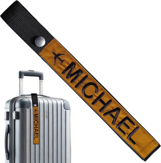 Personalized Luggage Handle Tag Finder | Custom Embroidered Icon Monograms or Short Text ID Tag | Cover Identifier Marker for Suitcase or Bag | Grips Accessories for Travel by ACORD EU (Cumin Tag)