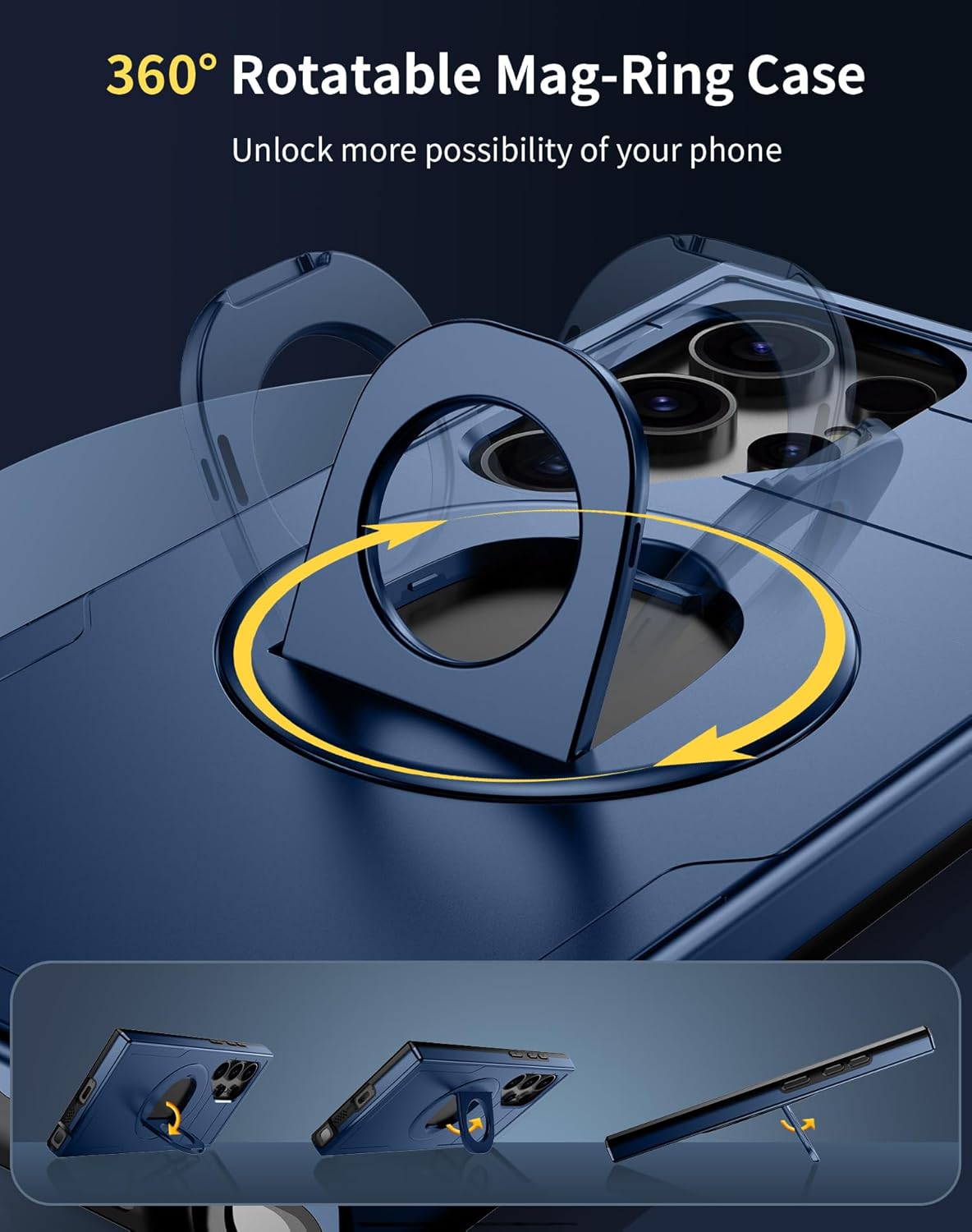 for Samsung Galaxy S25 Ultra Case Magnetic Compatible with MagSafe Wireless Charging,with 1 Screen Protector,Built-in 360° Kickstand Ring Anti-Scratch Shockproof Heavy Duty Protection Blue