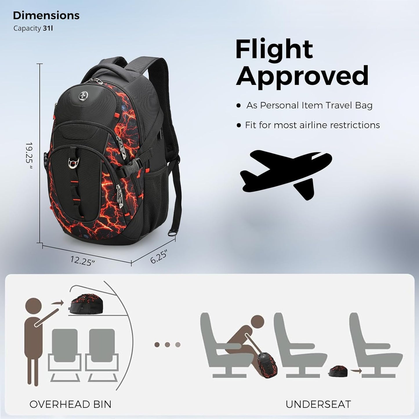 Swissdigital Laptop Backpack with USB Charging Port, Travel Backpack Fits 15.6 inches Computer, 31L