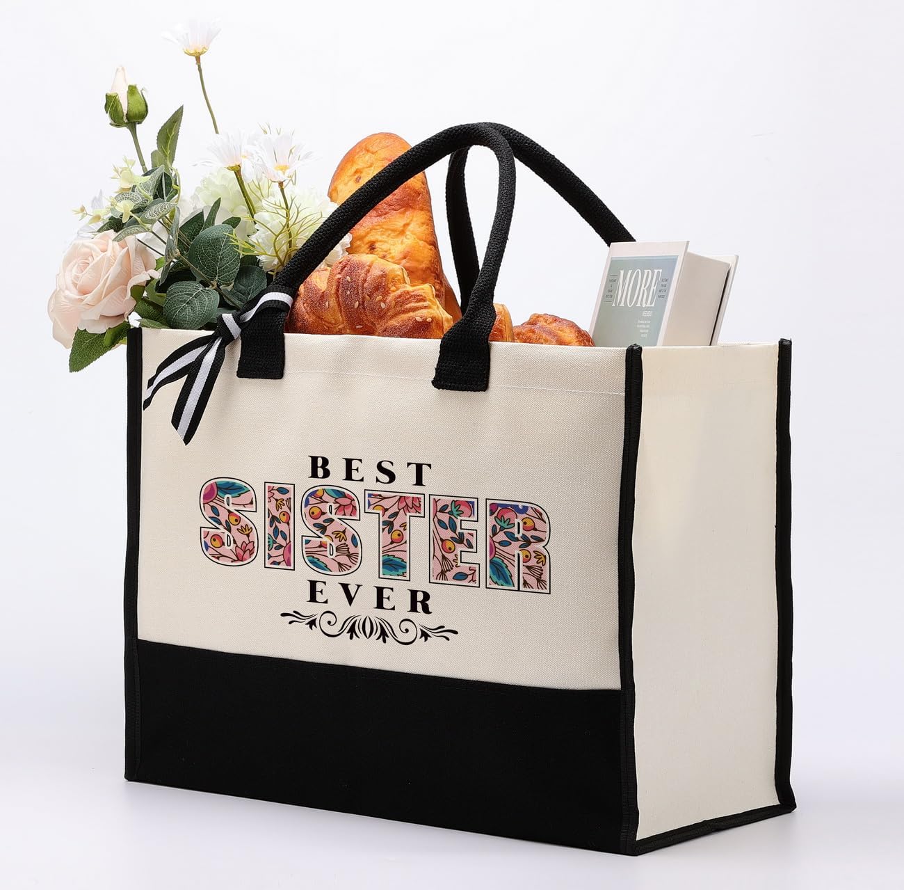 Canvas Tote Bag for Women & Gifting, Beach Travel Bag for Sisters -Best Sister Ever Gift