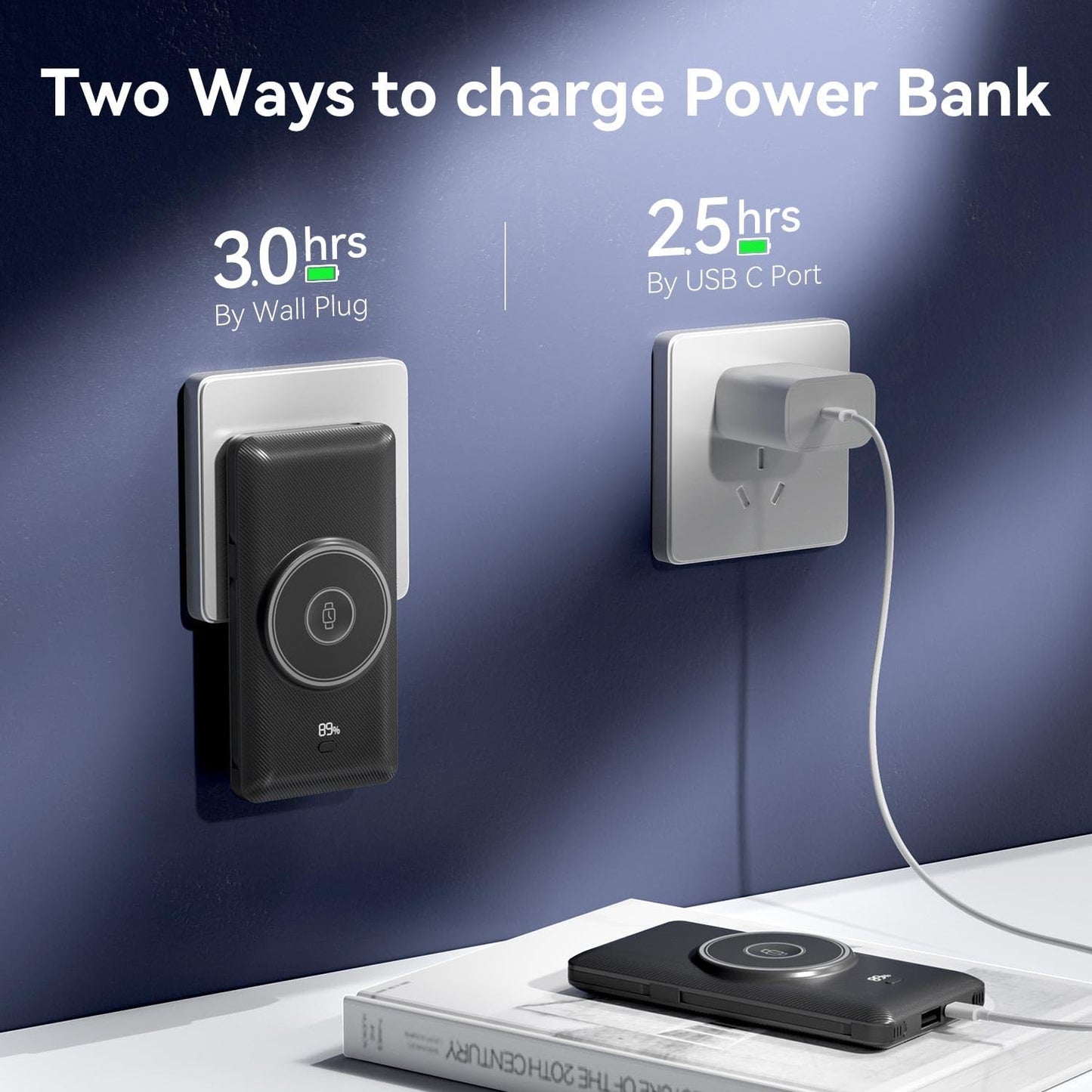 Magnetic 10000mAh Portable Charger for iWatch & iPhone, 22.5W USB C Fast Charging Wireless Power Bank Built-in Cables and Wall Plug, External Travel Battery Pack Compatible with iOS Android Devices