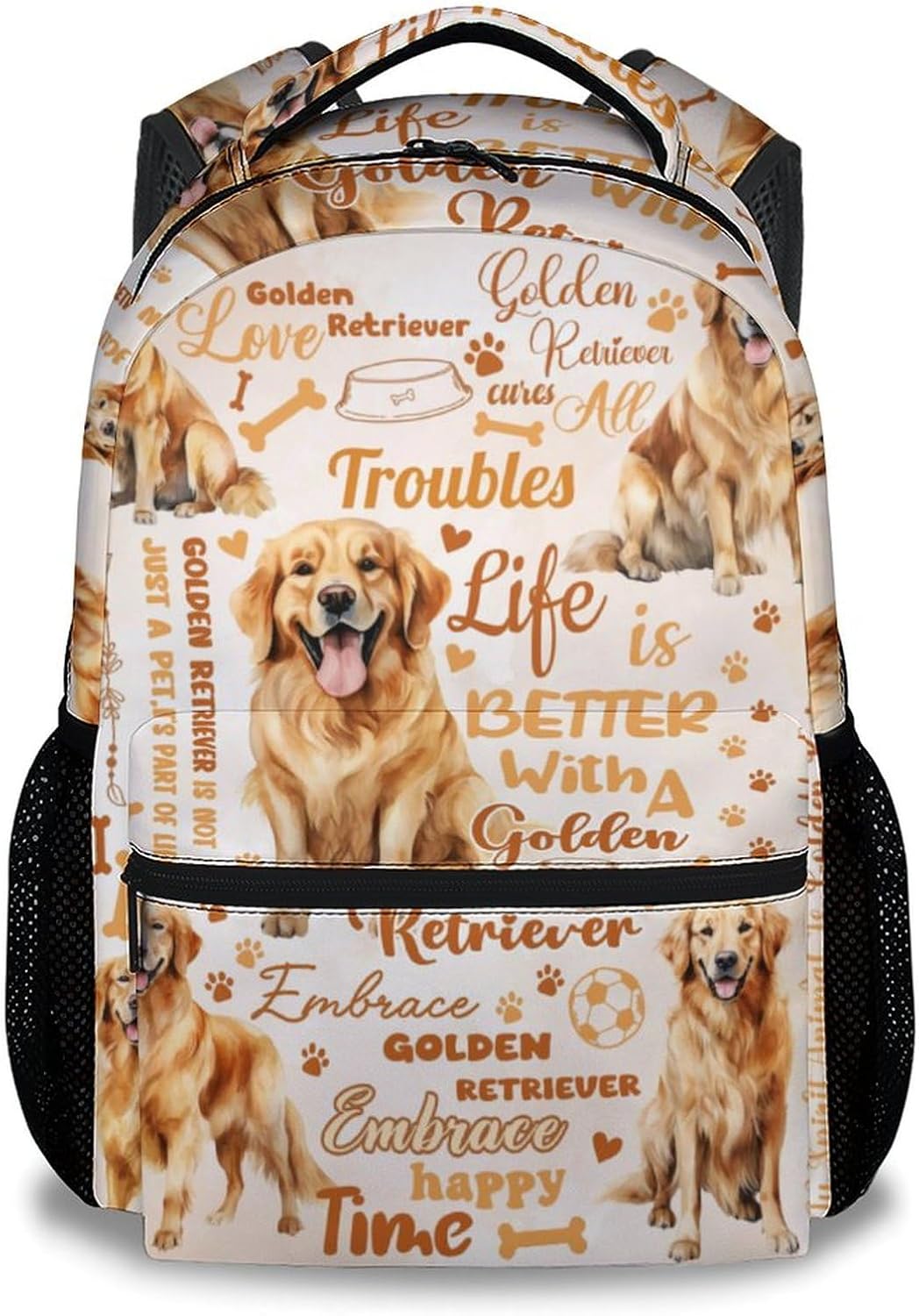 Mercuryelf Kids Backpack - Golden Retriever Kid Backpack for School, Travel - Cute Dog Bookbag for Boys Girls - 17 Inch School Bag for Primary Middle