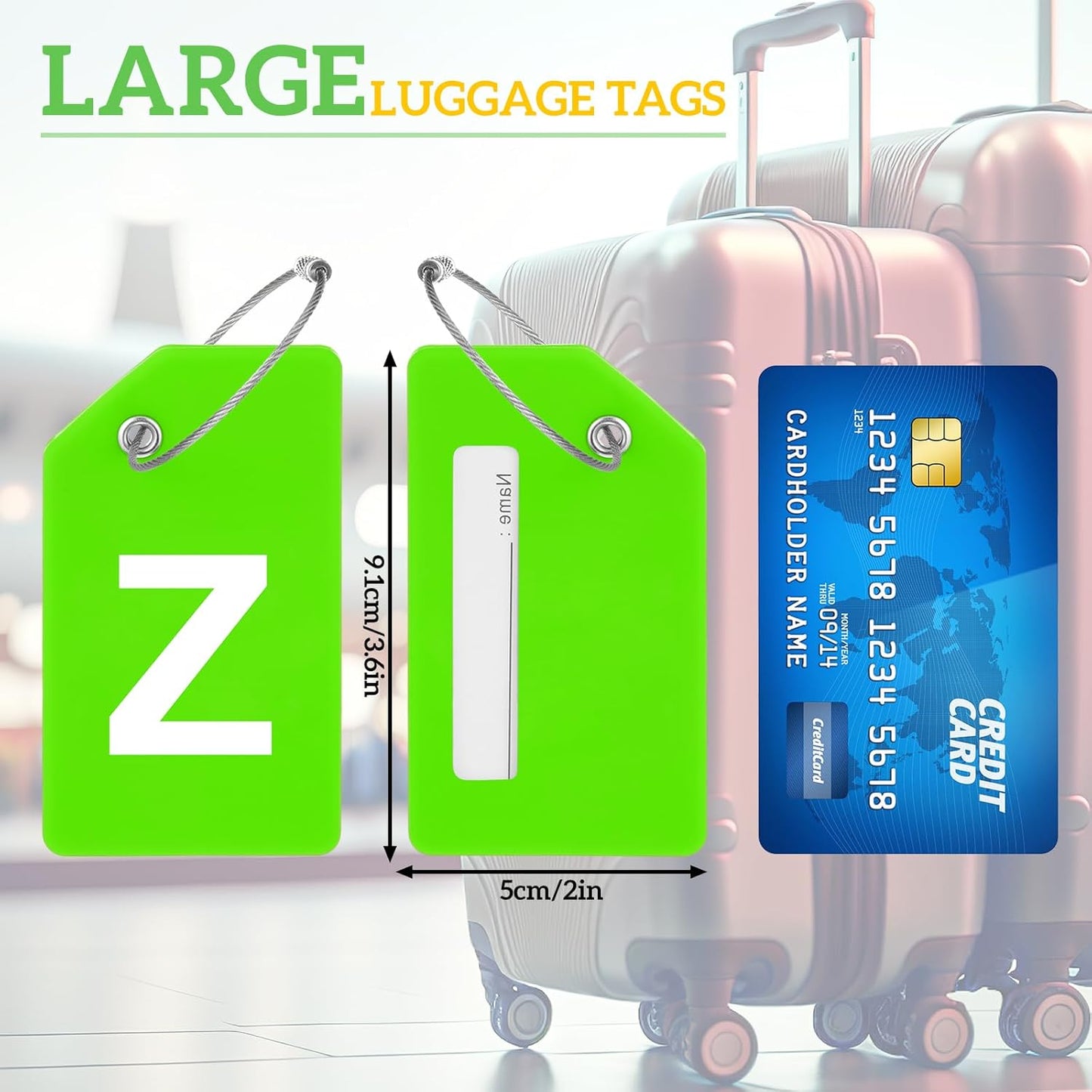 8 Pcs Initial Letter A-Z Luggage Tags Silicone Suitcase Instrument Tag with Name Card and Stainless Steel Loop(Letter Z,Green)