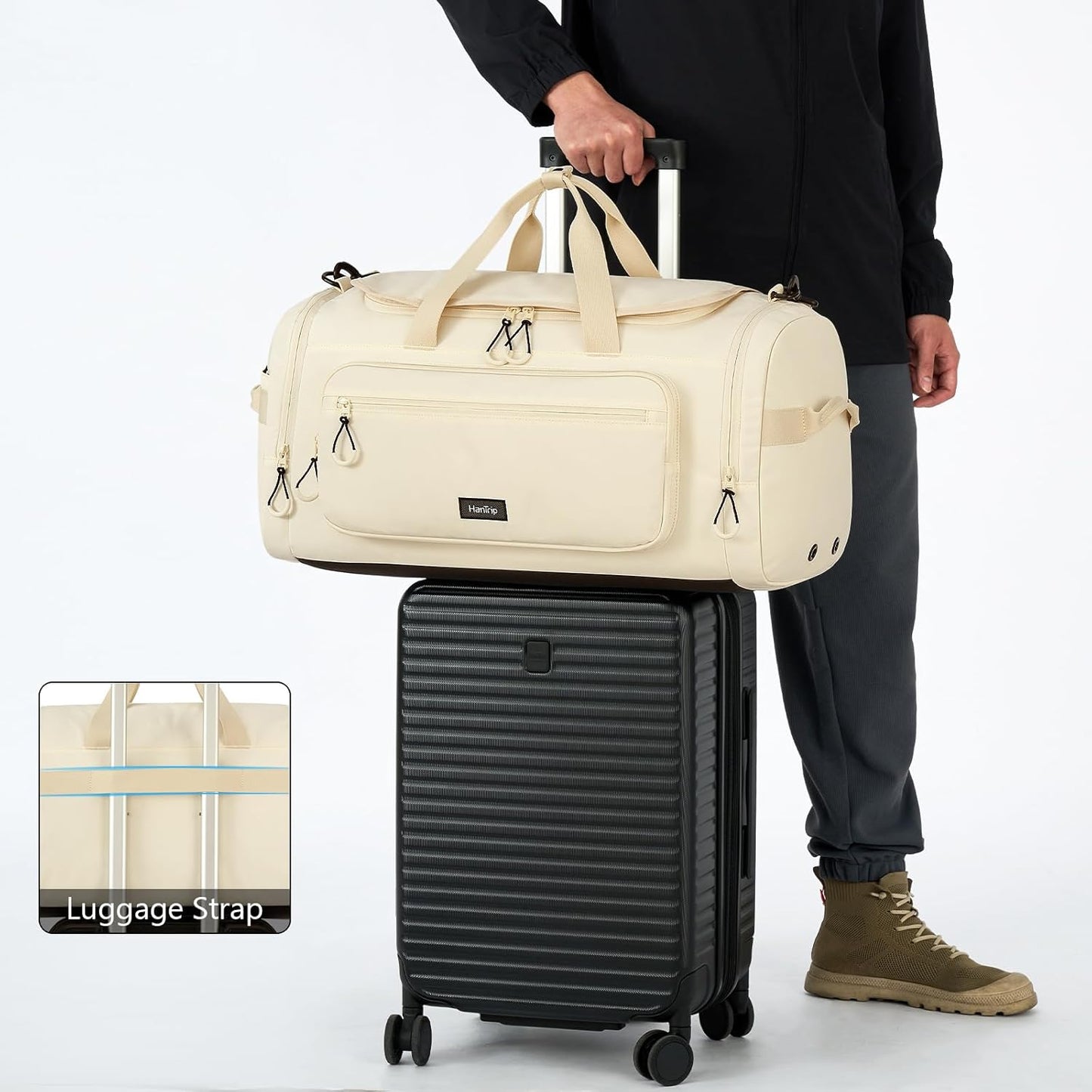 Large Travel Duffle Gym Bag with Shoe Compartment, Underseat Carry On Luggage Overnight Weekender