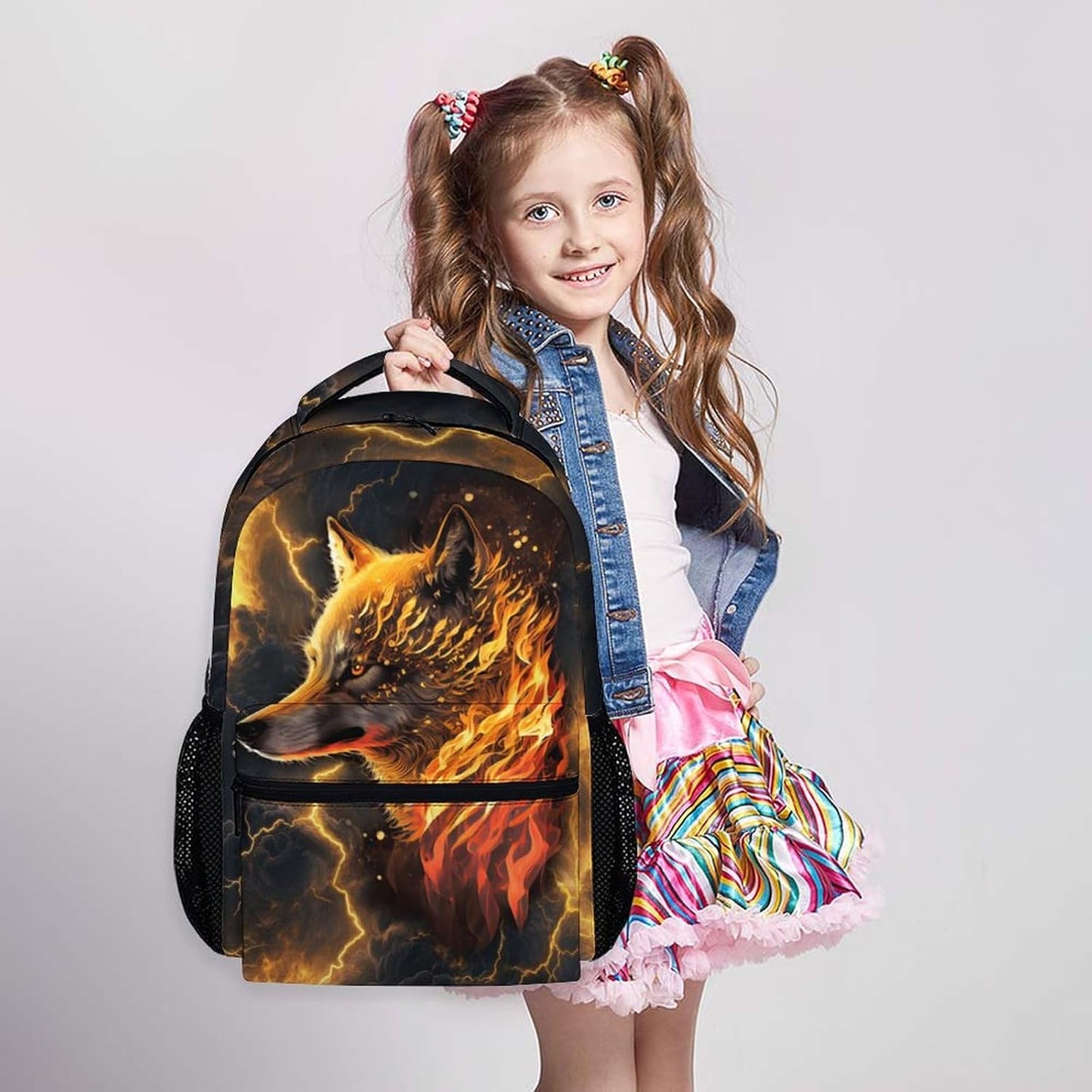 Boys Schoolbag, Cool Wolf Backpack for Kids, Gift for Birthday, Colorful Casual Kids Bookbag for