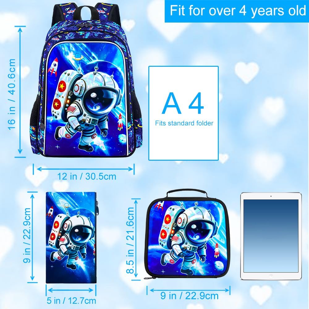 UFNDC 3PCS Boys Backpack,16”Kids Dinosaur Bookbag with Lunch Box, School Bag for Elementary Toddler