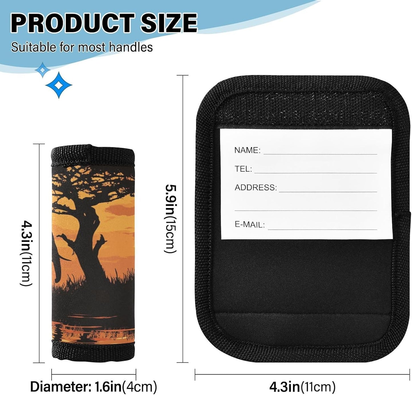 Elephant Silhouette Sunset Red 2 Pack Luggage Handle Wraps Covers for Suitcase Identifiers Bag Tags Travel Accessories