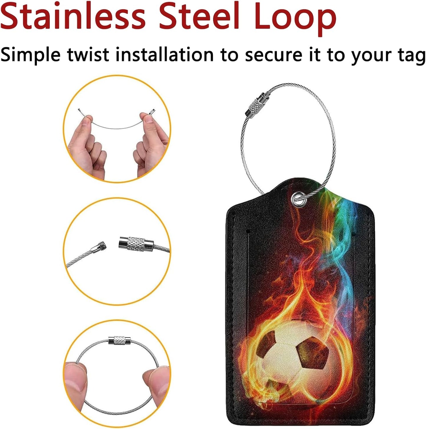 2 Pack Luggage Tags for Suitcase, Privacy Cover ID Label with Stainless Steel and Address Card for Travel Bag Backpack Cruise Ship Essentials Tag Men Boys - Cool Soccer