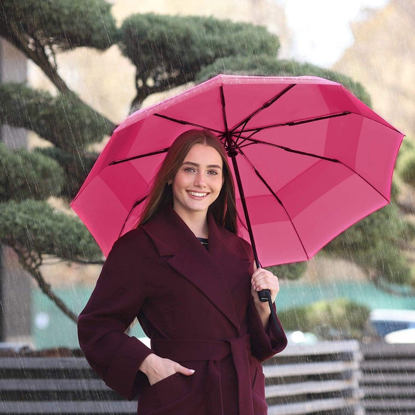 REPEL Windproof Travel Umbrella - Compact & Withstands Winds up to 85MPH , Strongest Premium Auto Folding Umbrella for Rain and Sun - Durable, Light & Portable for Women & Men , Fits Backpack & Cars