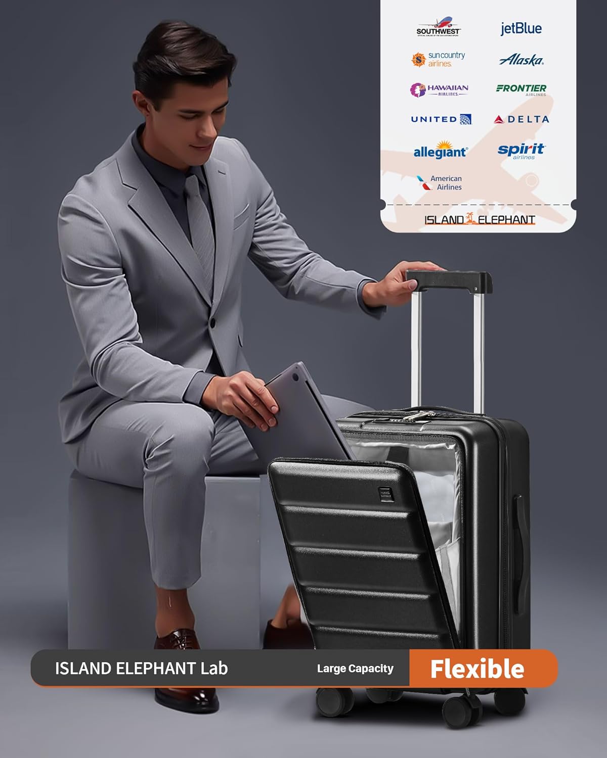 20 IN Carry On Luggage 22x14x9 Airline Approved - Front Pocket Hardside Travel Suitcase Unbreakable -with Cup Holder,Charging Port,Side Pothook, 360°Spinner Wheels, TSA Lock-Black