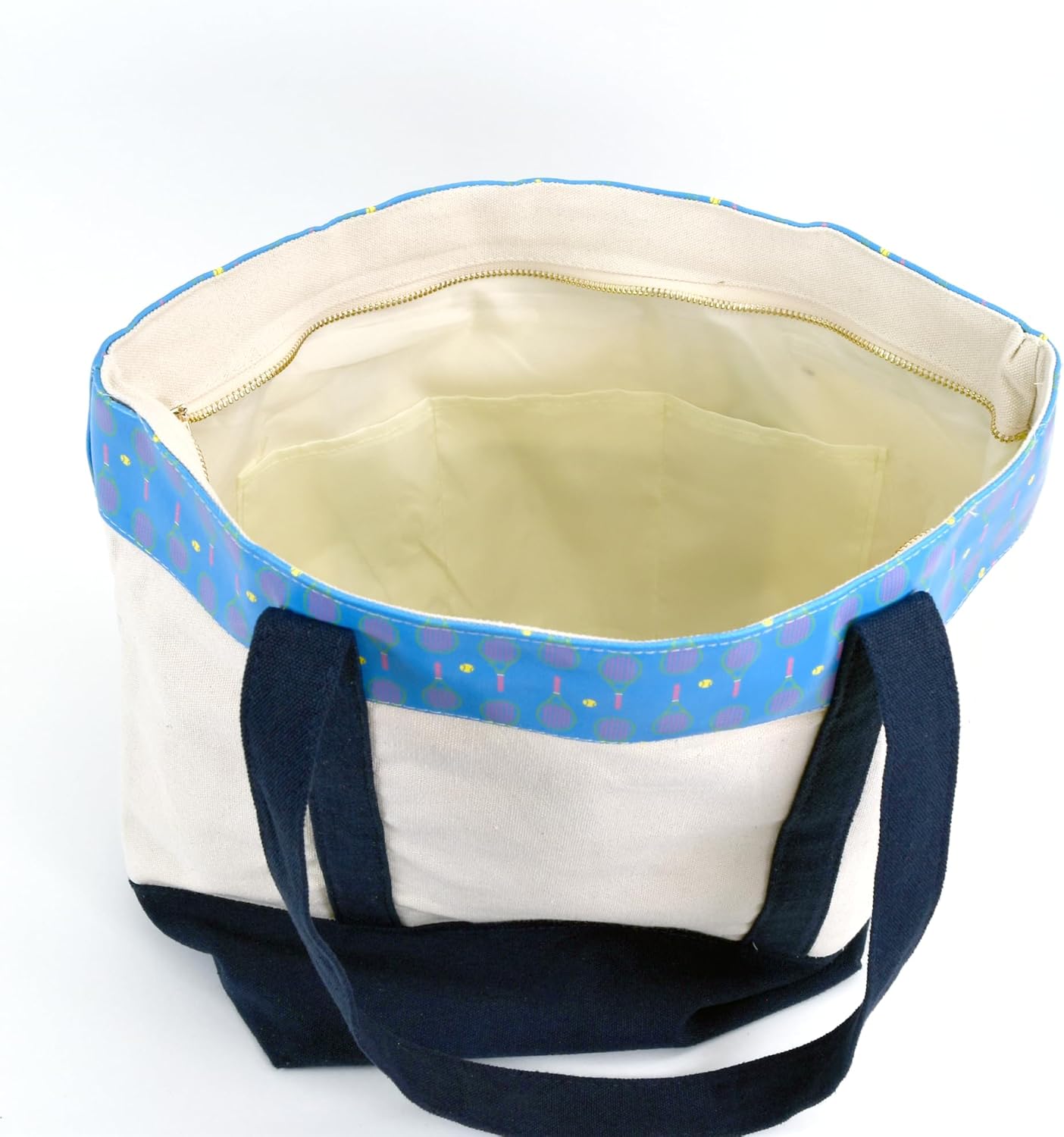 The Off-Court Pickleball Carryall Tote Bag – Stylish Canvas Tote with Blue Pattern, Zippered