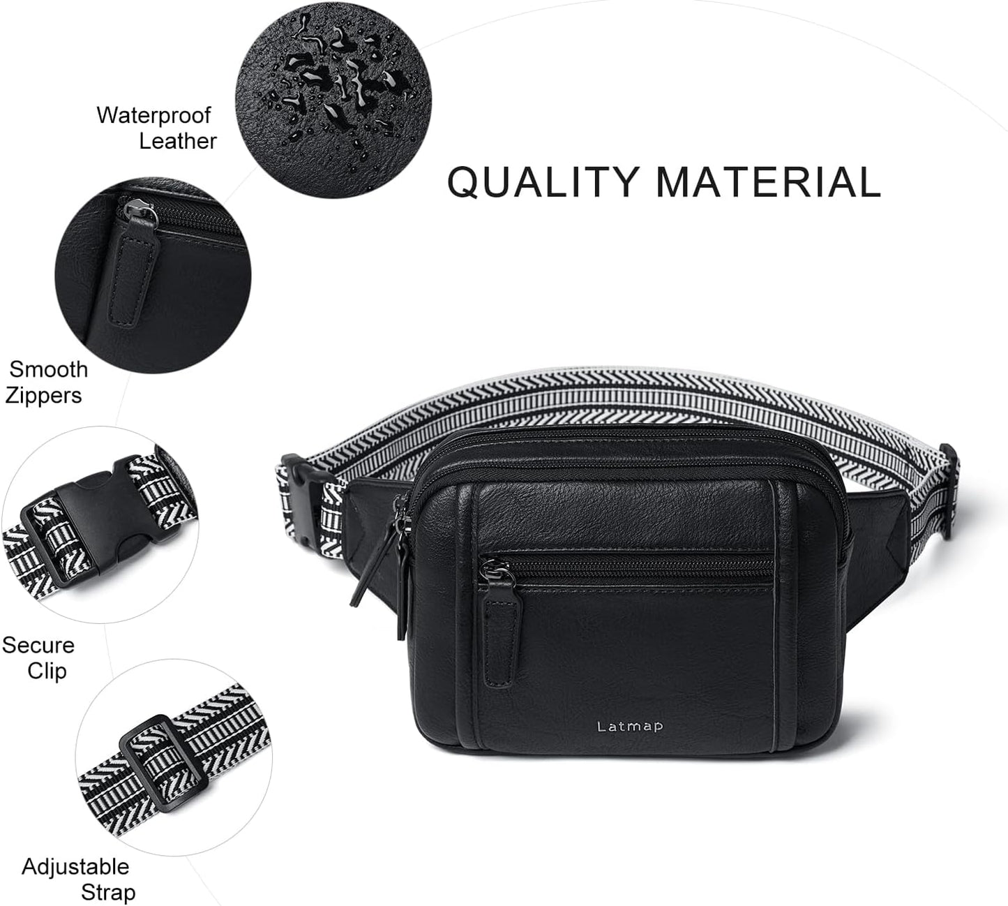 3L TRIPLE ZIP Fanny Packs Belt Bag For Women Men Crossbody Waist Pack Sling Chest Bum Travel Bag