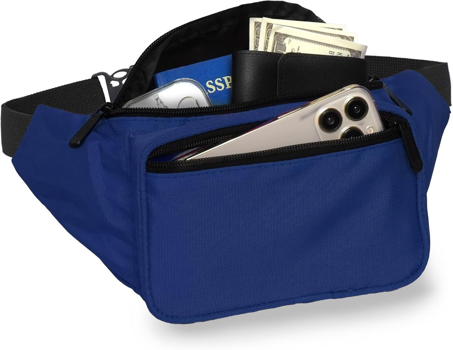 Dark Blue Fanny Pack Belt bag - Crossbody Waist Bag for Men or Women - Hands-Free, Waterproof Large Bumbag for Hiking, Running, and Travel